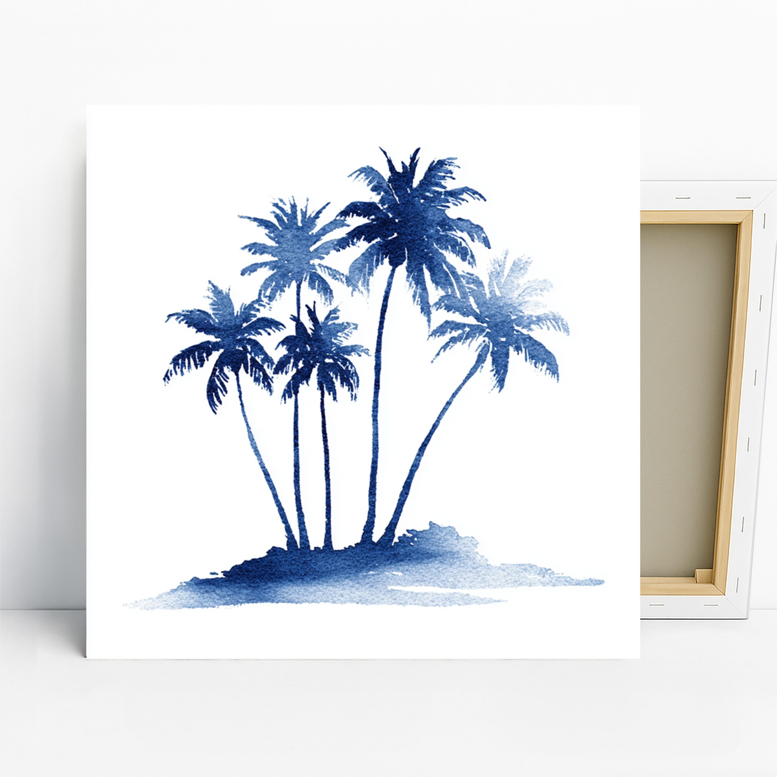 Blue Palm Trees Art, Canvas or Poster, Nature Minimalist Decor, Living Room Bedroom Bathroom Office Wall Art, Blue and White