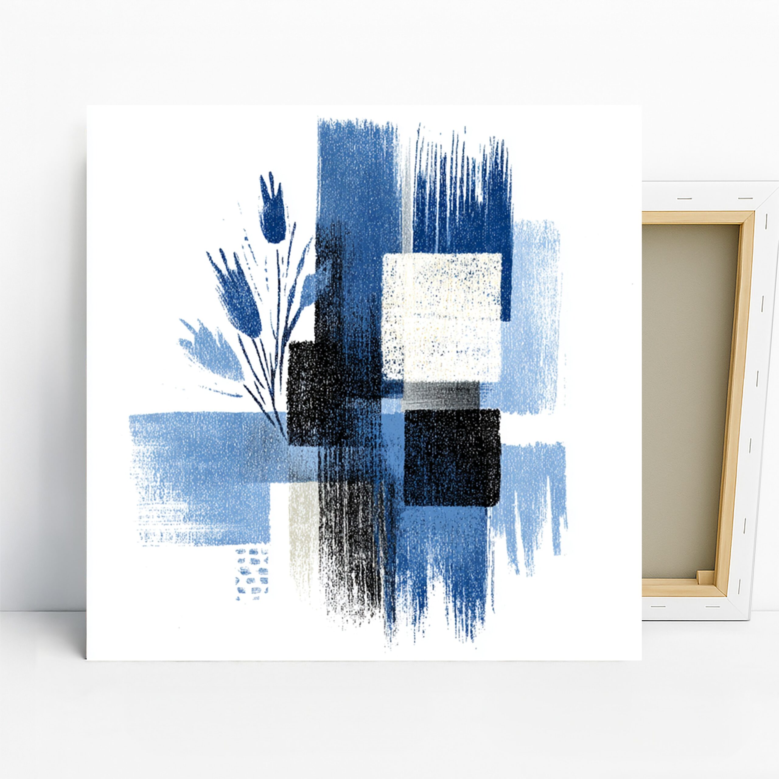 Blue Tulip Art, Canvas or Poster, Abstract Minimalist Decor, Living Room Bedroom Office Dining Room Wall Art, Blue White Black