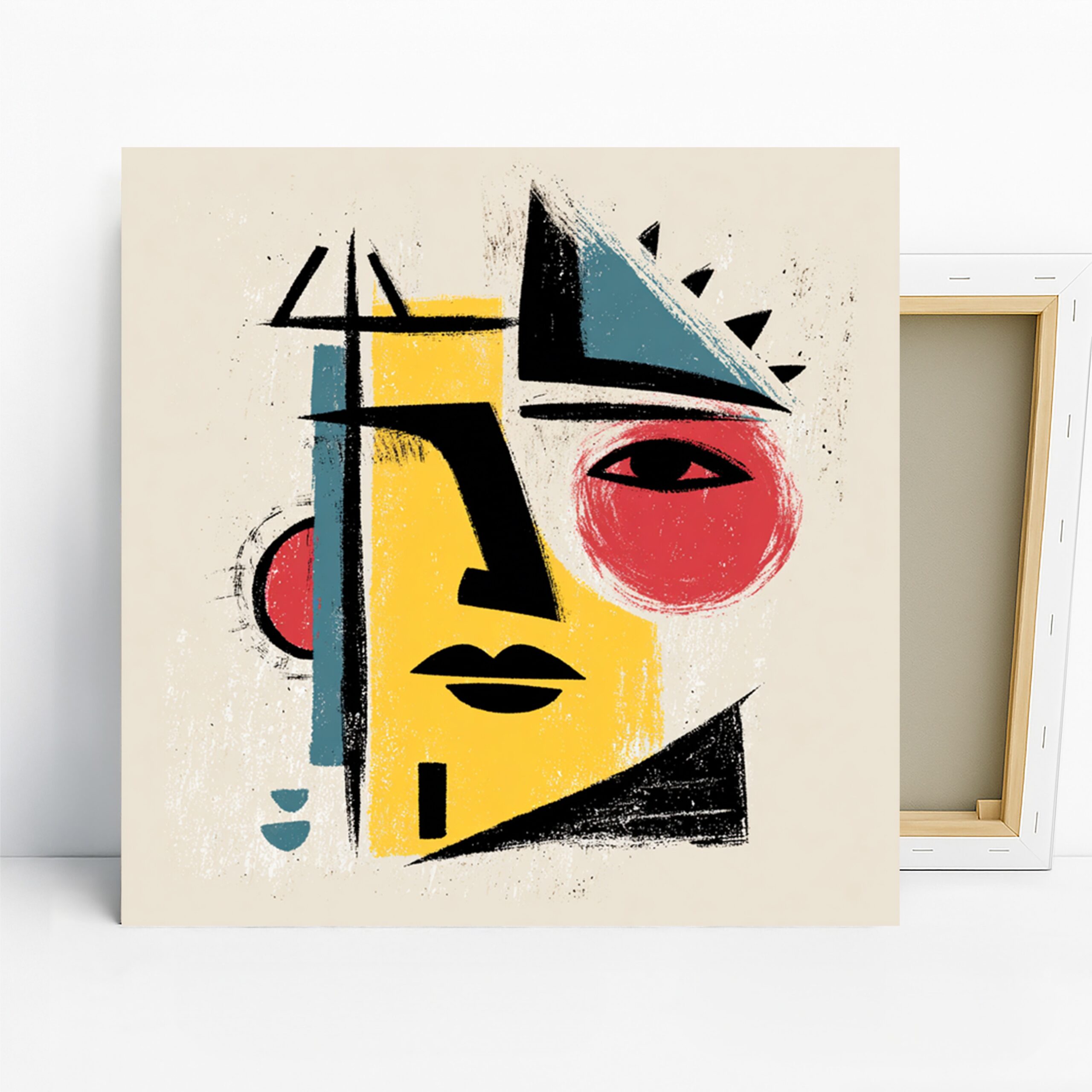 Cubist Face Art, Canvas or Poster, Abstract Pop Art Modern Decor, Living Room Office Bedroom Dining Room Wall Art, Yellow Red Blue Black