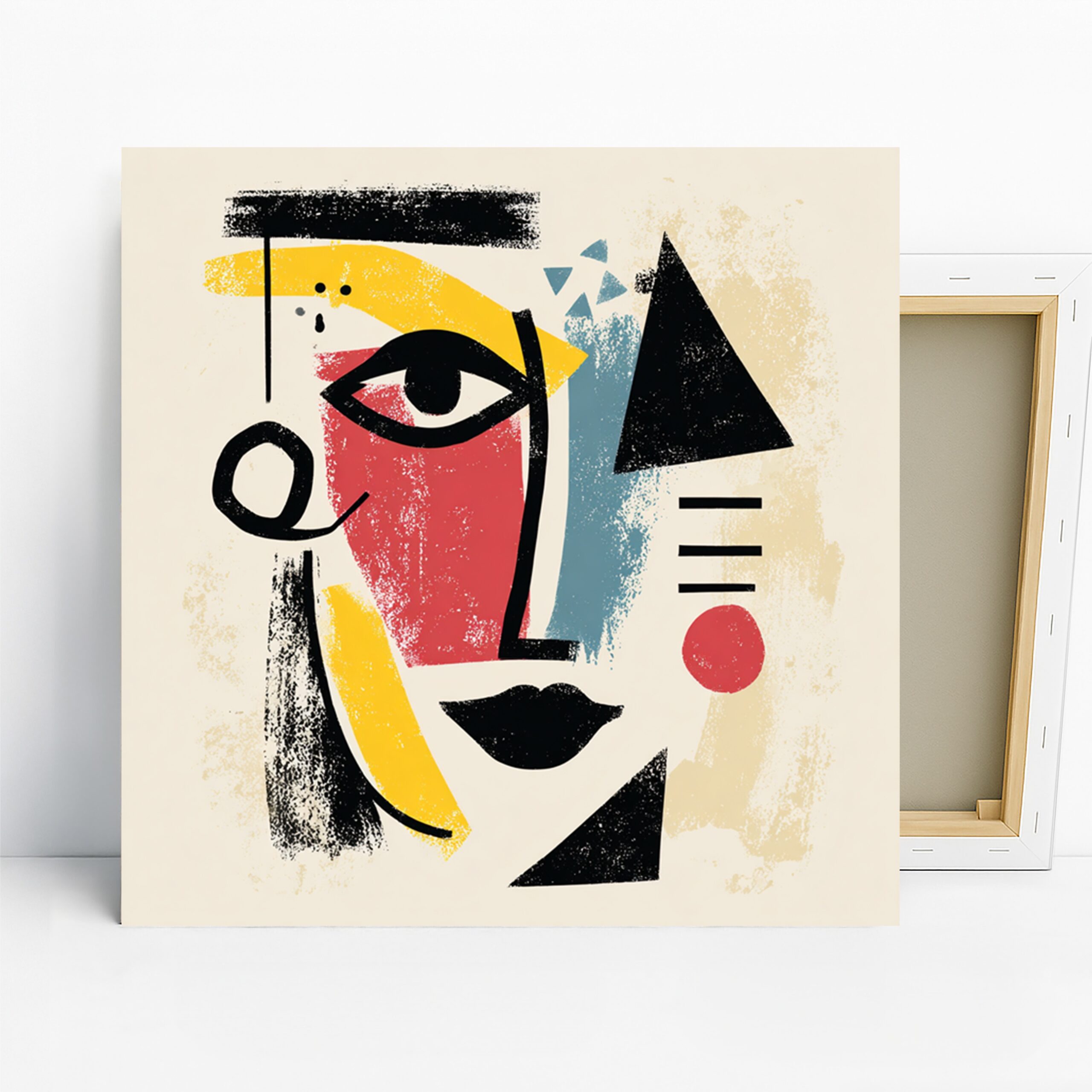Geometric Face Art, Canvas or Poster, Abstract Modern Decor, Living Room Office Bedroom Dining Room Wall Art, Yellow Red Blue