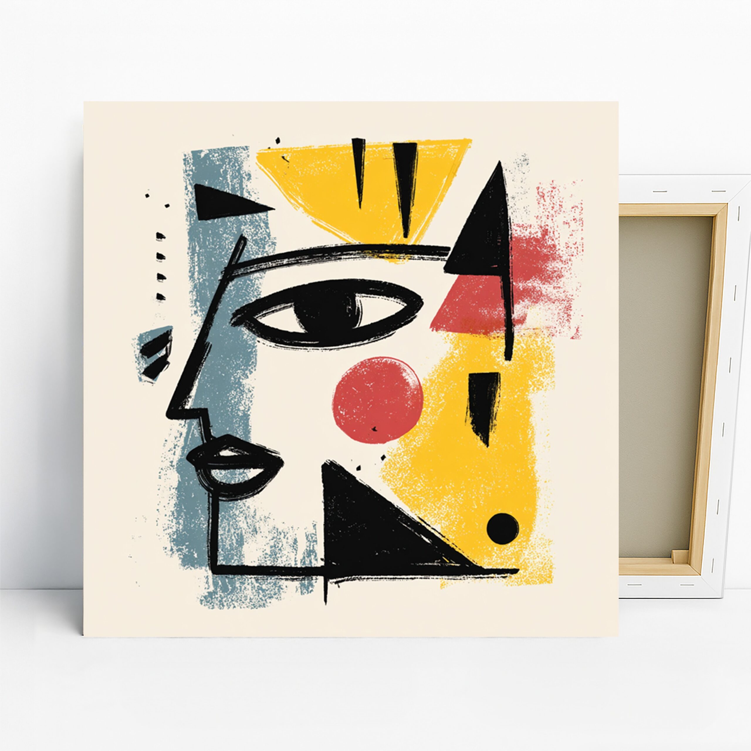 Geometric Face Art, Canvas or Poster, Abstract Modern Decor, Living Room Office Bedroom Wall Art, Yellow Red Blue and Black