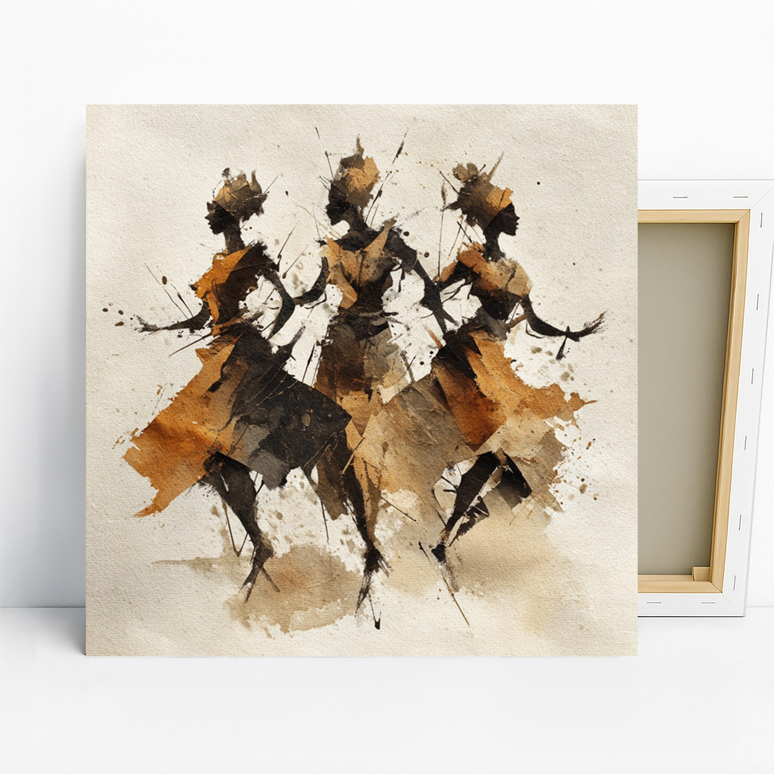 Dancing Silhouettes Art, Canvas or Poster, Abstract Contemporary Bohemian Decor, Living Room Bedroom Office Wall Art, Brown Orange Black 