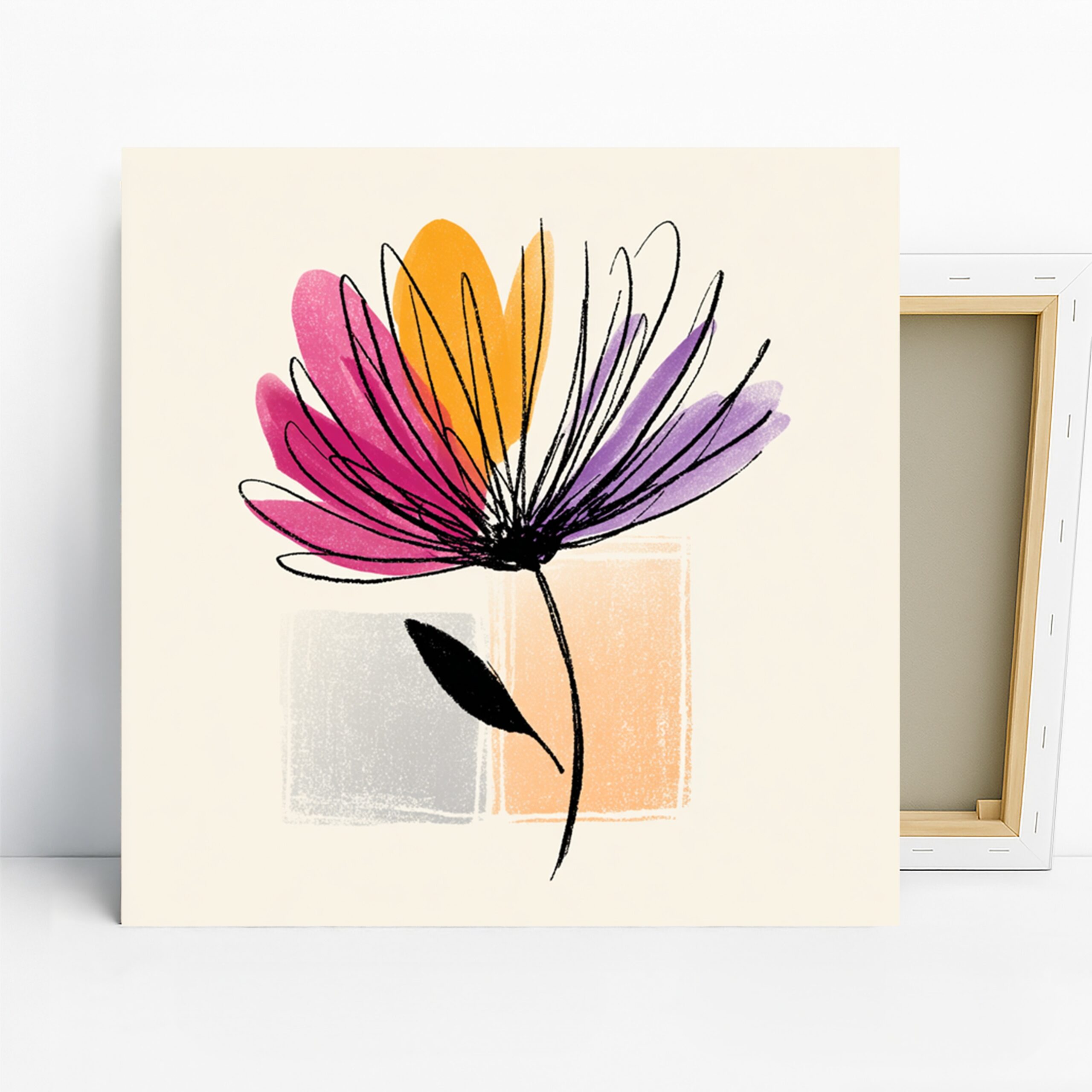 Vibrant Flower Sketch Art, Canvas or Poster, Minimalism Floral Decor, Living Room Bedroom Office Bathroom Wall Art,Pink Purple Yellow Orange