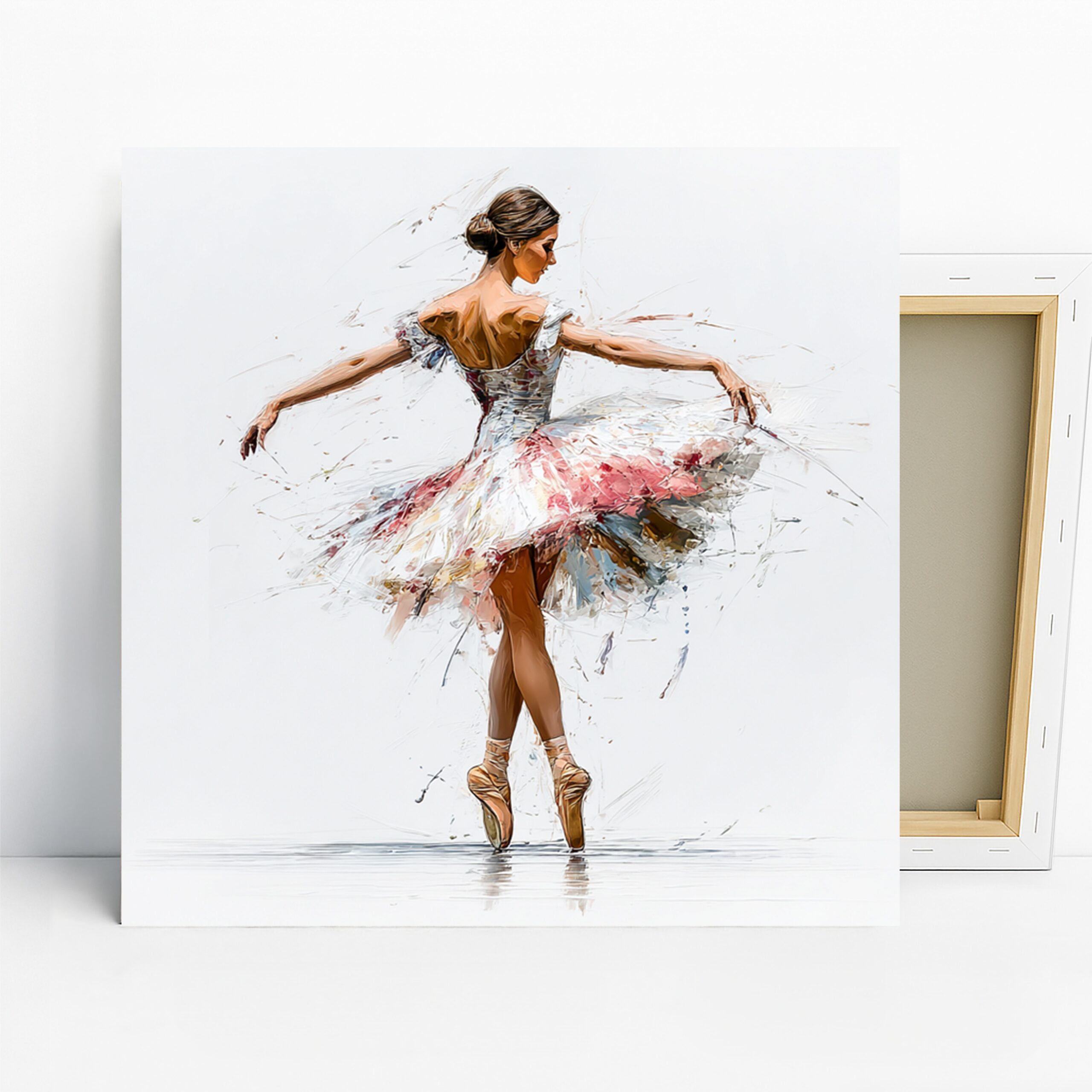 Ballerina in Motion Art, Canvas or Poster, Contemporary Minimalist Decor, Living Room Bedroom Home Gym Wall Art, Pink White Gold Brown