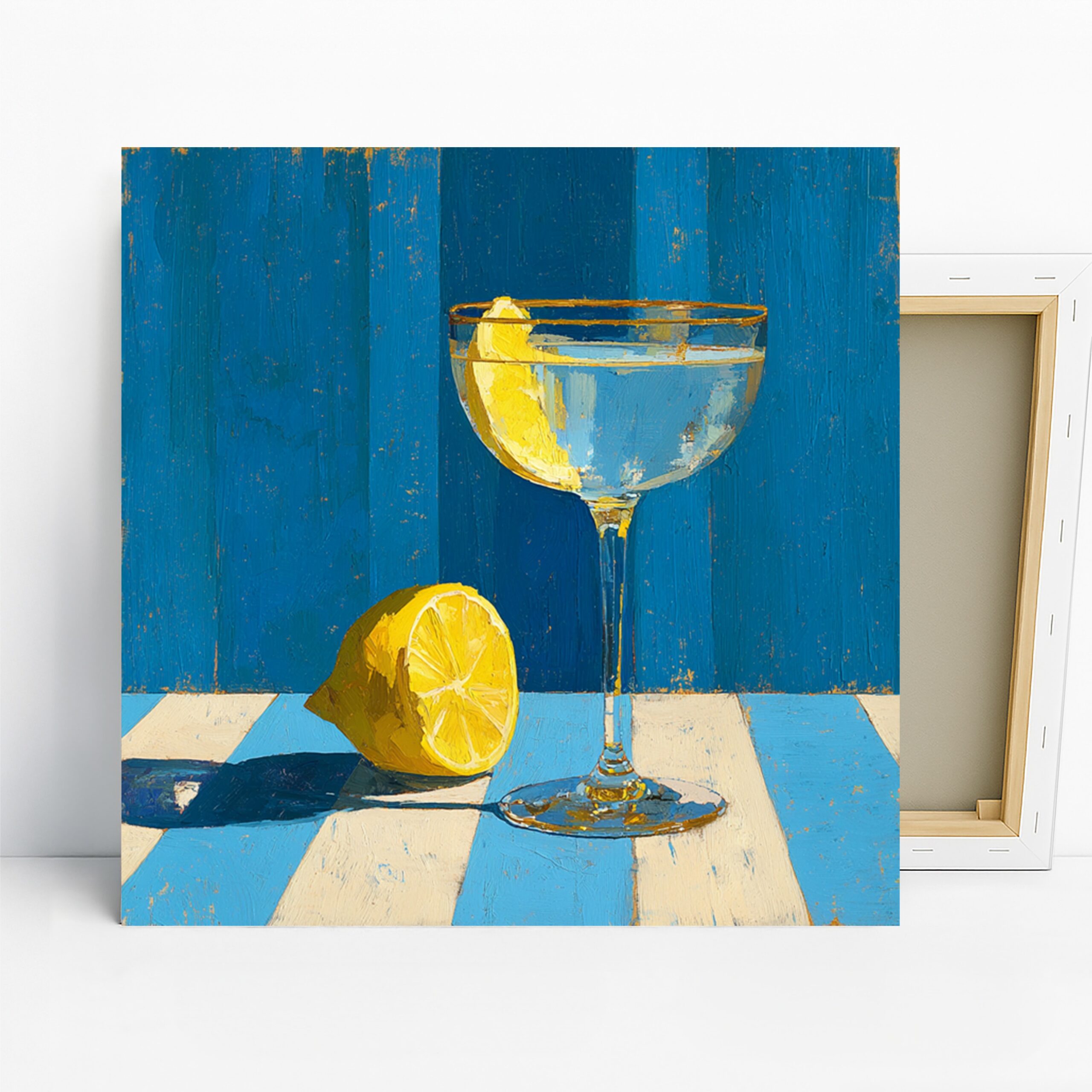 Lemon Cocktail Art, Canvas or Poster, Still Life Coastal Decor, Kitchen Dining Room Bar Sunroom Wall Art, Blue Yellow White, Modern Home Art