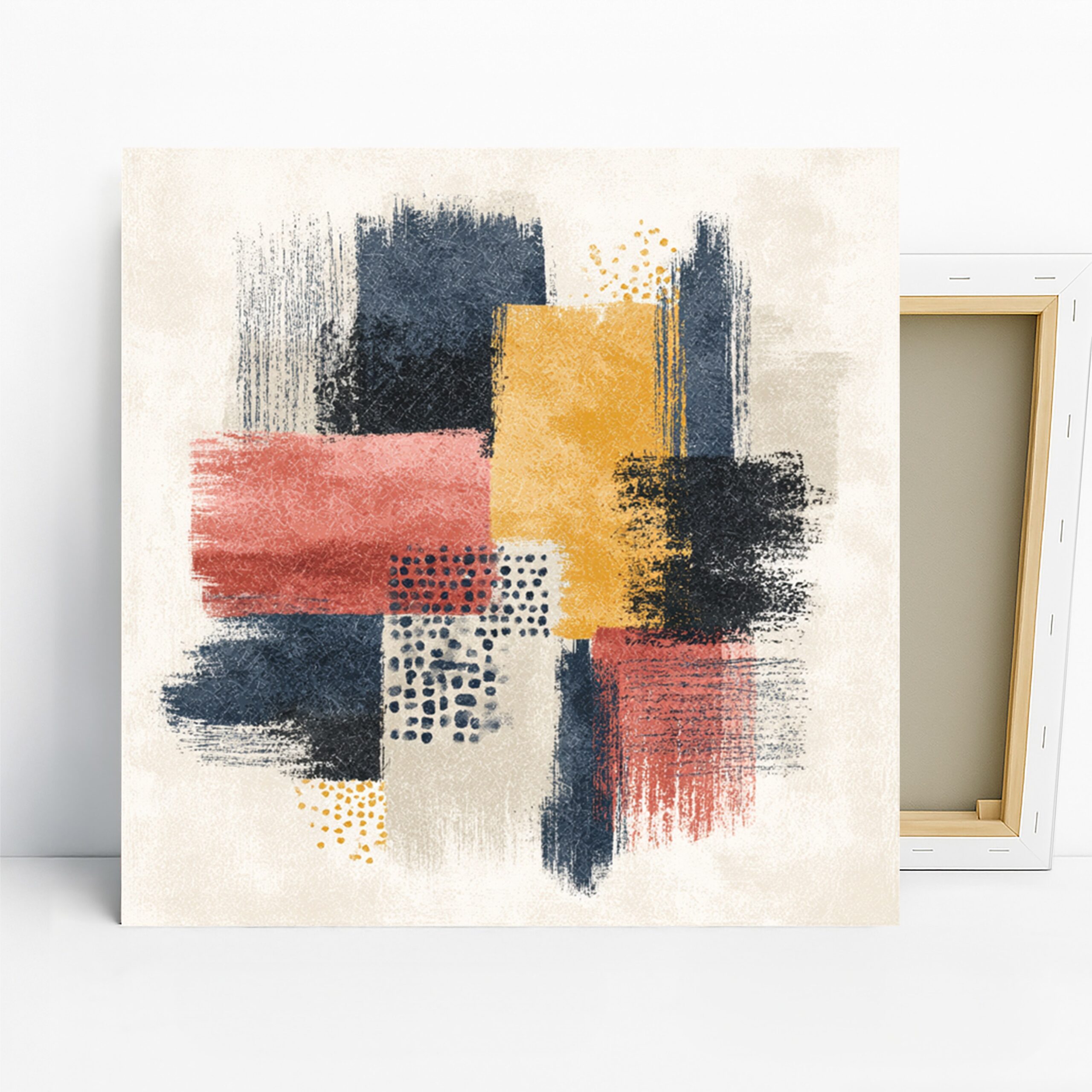 Geometric Brush Strokes Art, Canvas or Poster, Abstract Contemporary Decor, Living Room Office Bedroom Wall Art, Yellow Red Blue and Black