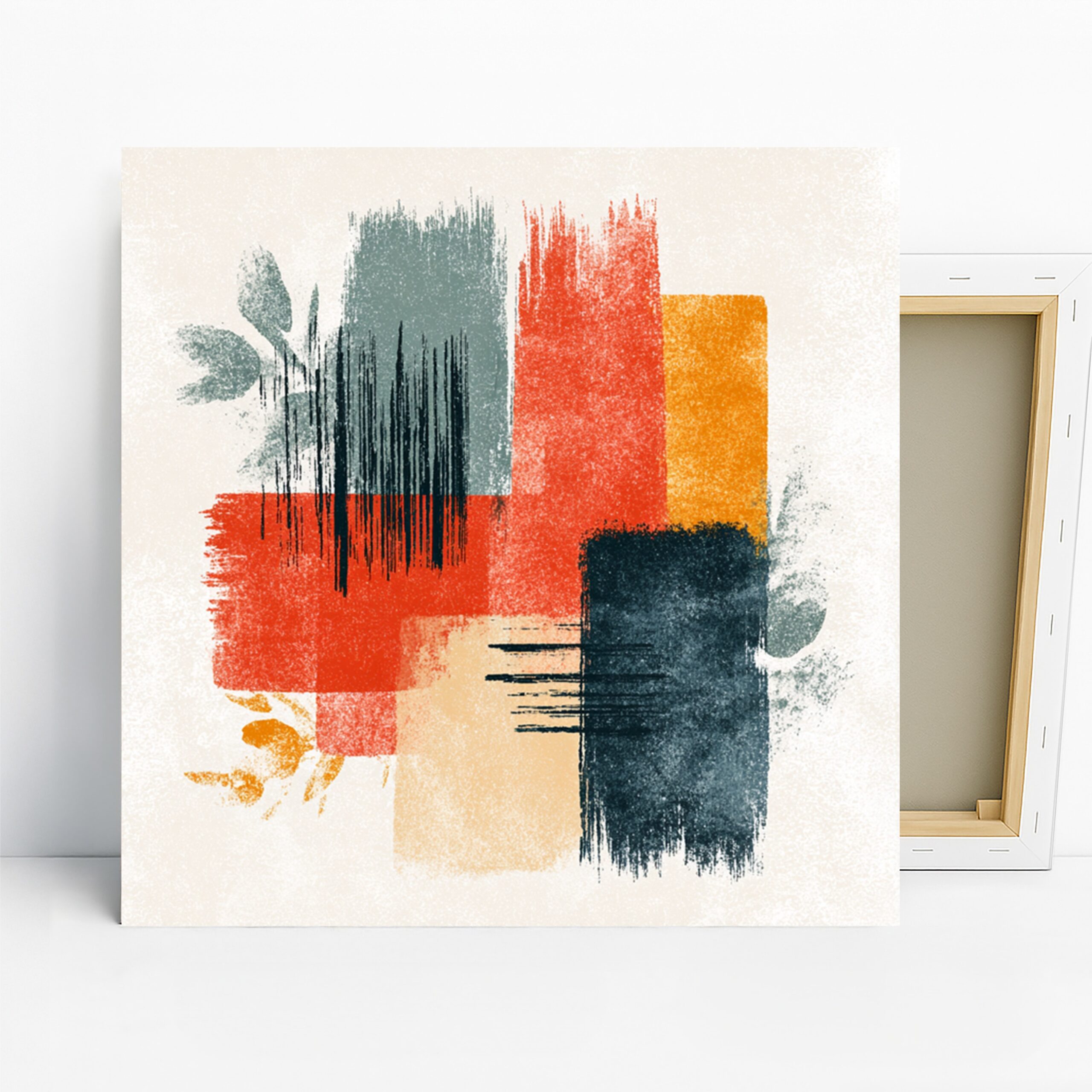 Brushstroke Harmony Art, Canvas or Poster, Abstract Contemporary Decor, Living Room Office Bedroom Wall Art, Red Orange Blue Yellow