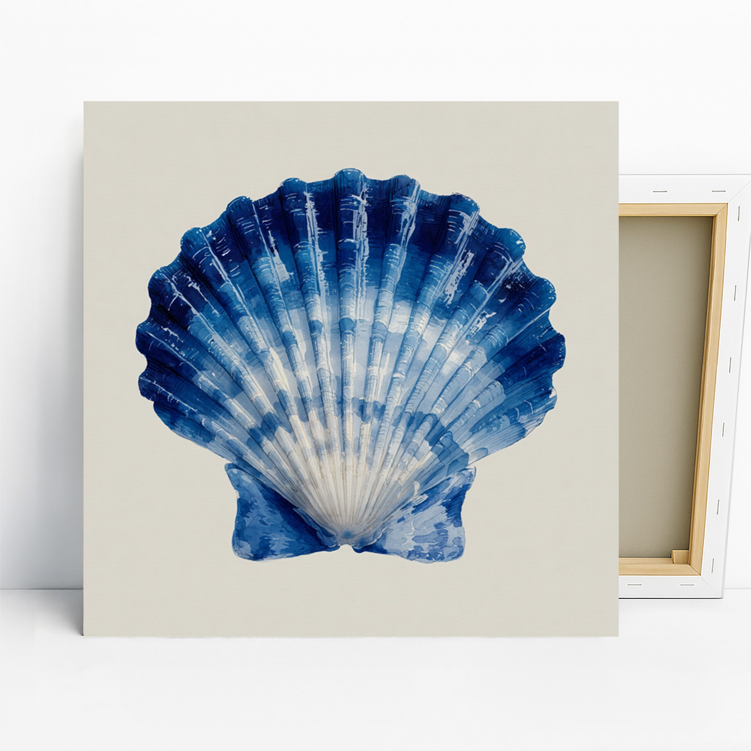 Blue Seashell Art, Canvas or Poster, Nature Coastal Decor, Bathroom Bedroom Living Room Office Wall Art, Blue White Navy, Minimalist Modern