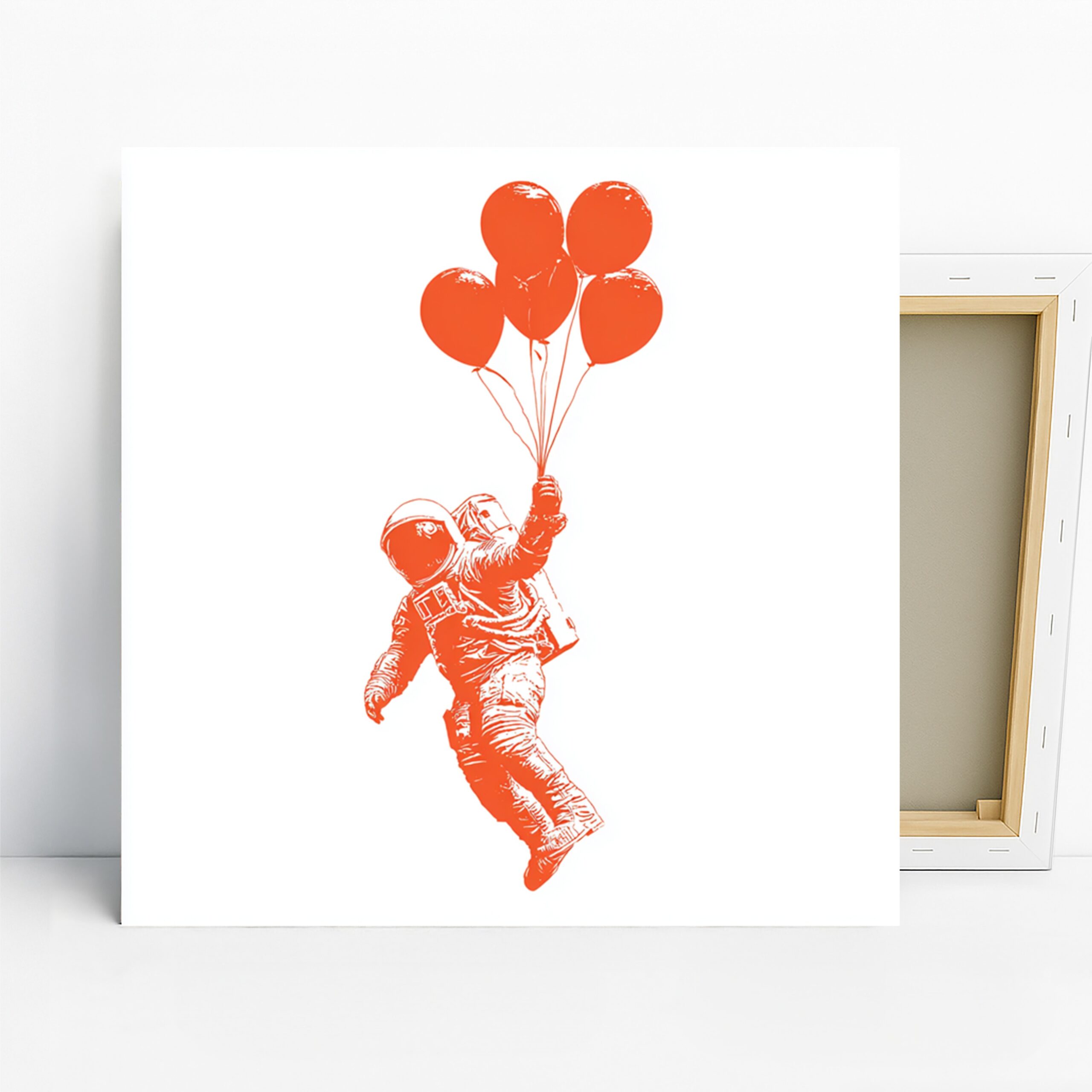 Astronaut Balloon Adventure Art, Canvas or Poster, Contemporary Whimsical Decor, Living Room Office Children's Room Wall Art, Orange White