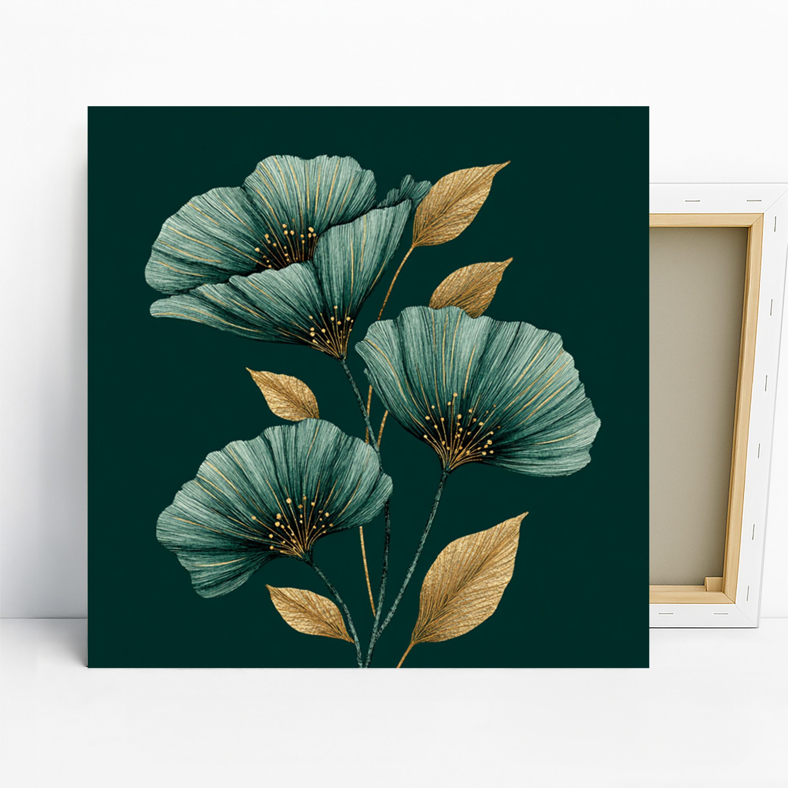Ginkgo Leaf Art, Canvas or Poster, Floral Contemporary Decor, Living Room Bedroom Office Dining Room Wall Art, Green Gold Teal