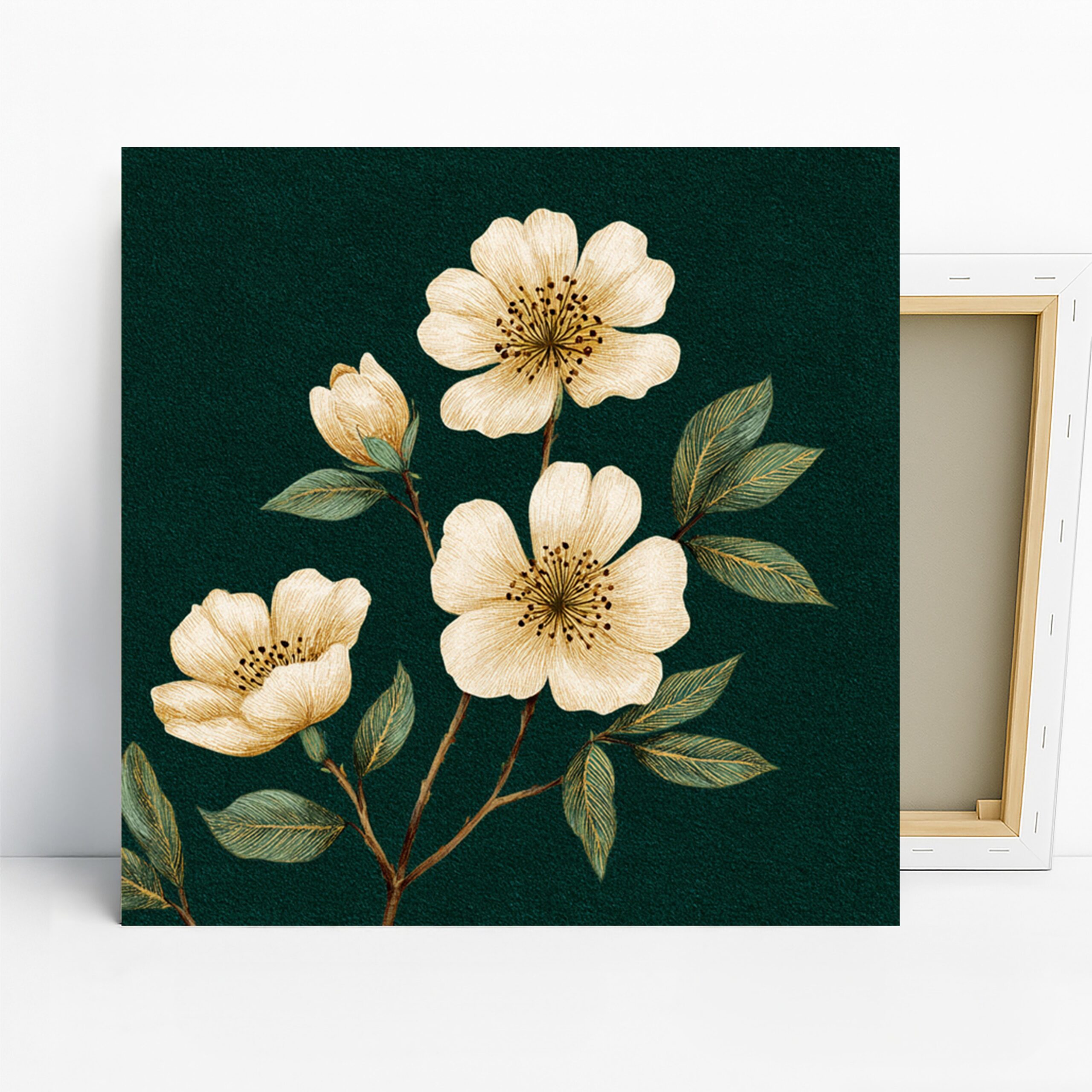 Elegant White Flower Art, Canvas or Poster, Vintage Floral Rustic Decor, Living Room Bedroom Dining Room Wall Art, Green White Beige
