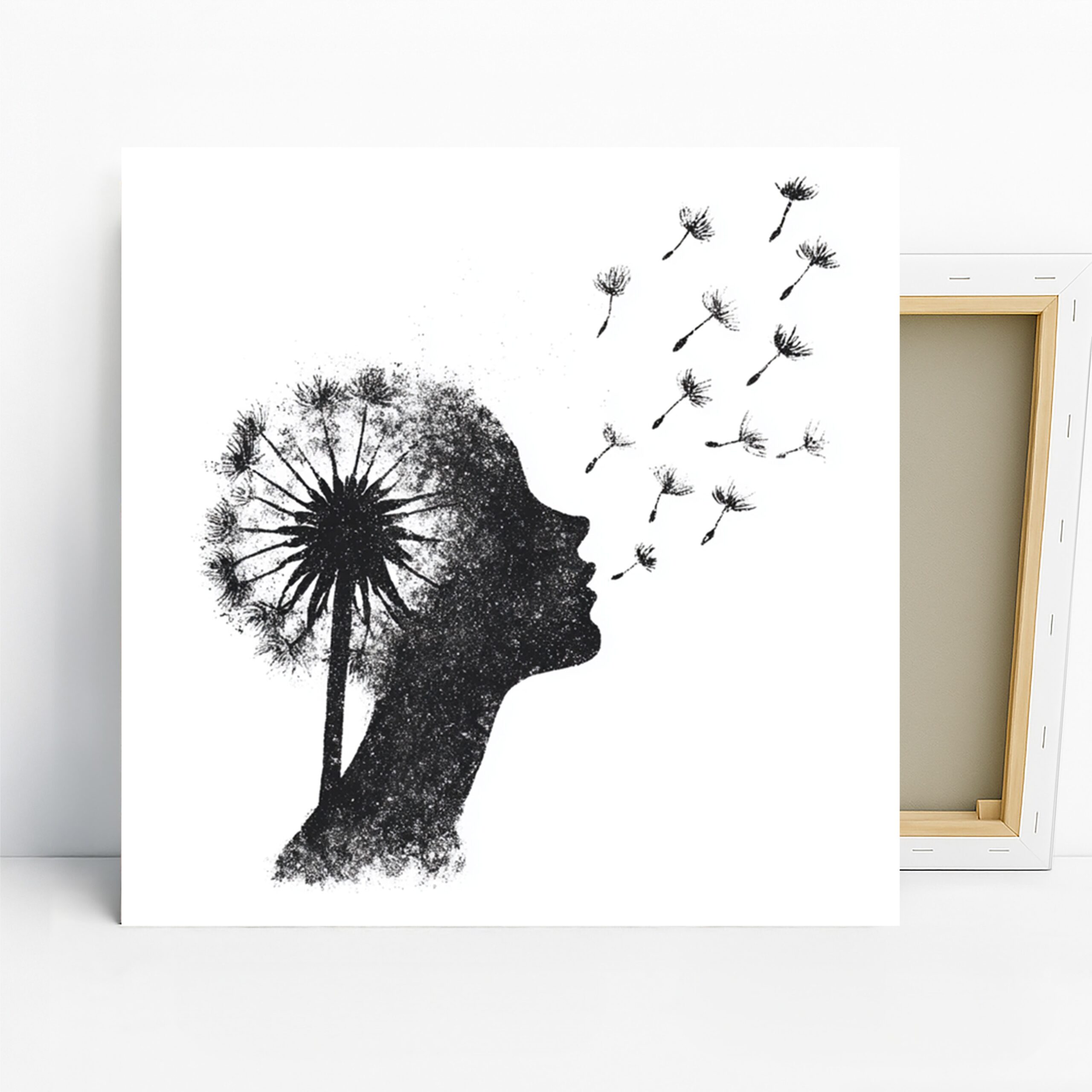 Dandelion Art, Canvas or Poster, Contemporary Minimalist Decor, Living Room Bedroom Office Wall Art, Black and White, Modern Wall Art