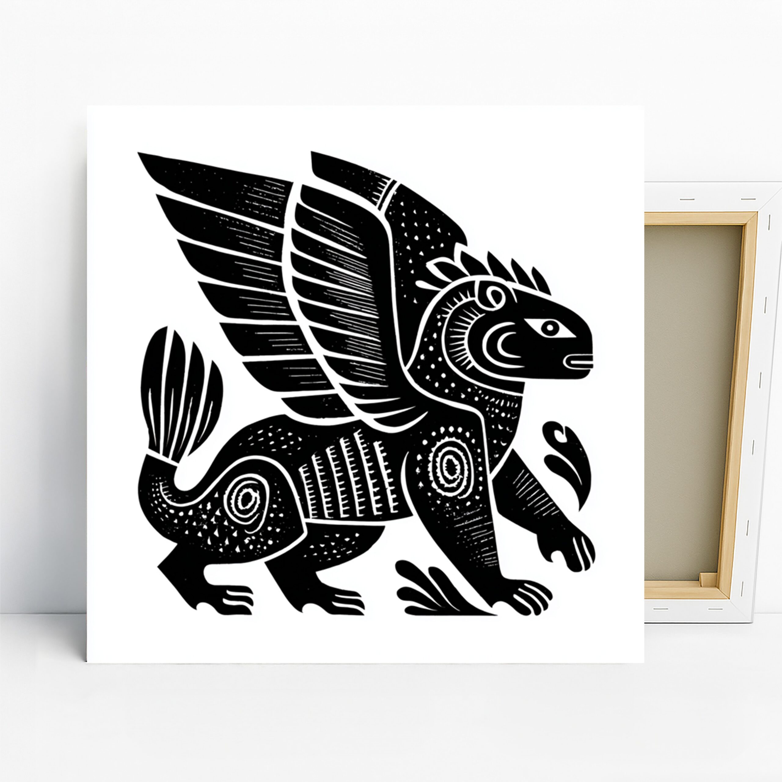 Griffin Art, Canvas or Poster, Whimsical Contemporary Decor, Living Room Office Children’s Room Bedroom Wall Art, Black and White