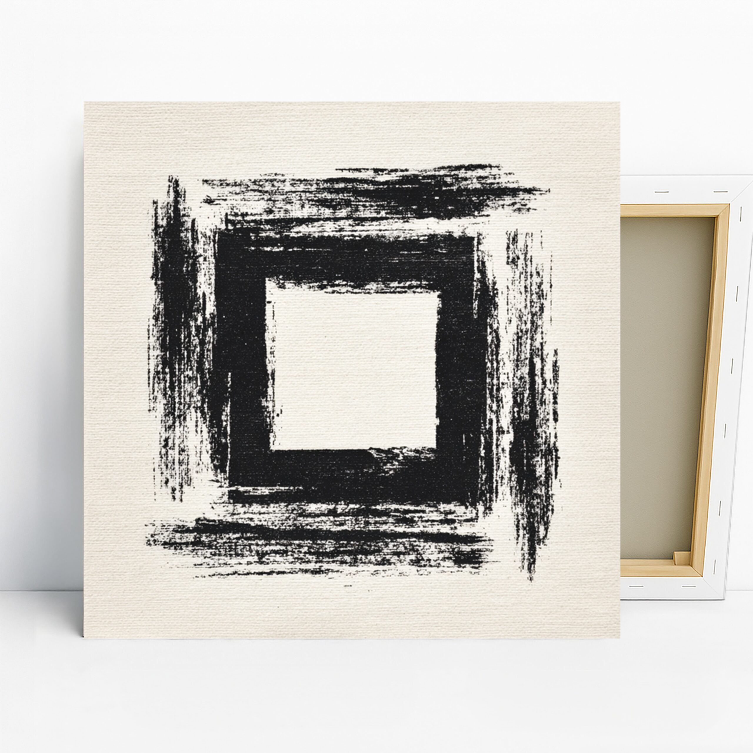 Brushstroke Square Art, Canvas or Poster, Abstract Modern Decor, Living Room Office Bedroom Hallway Wall Art, Black and White