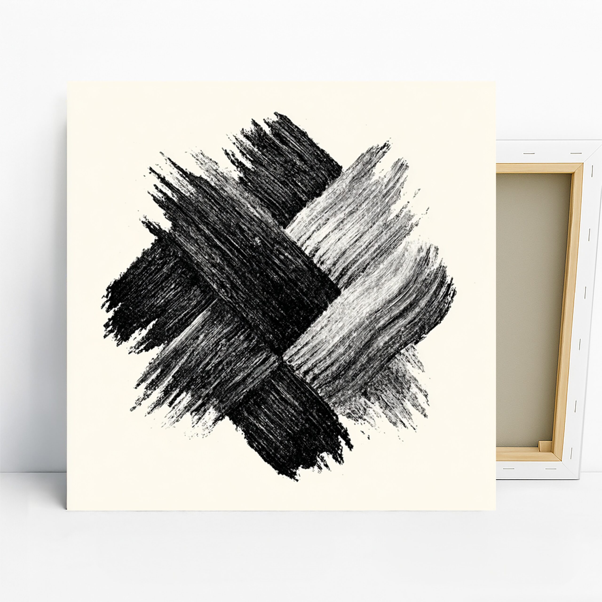 Brushstroke Contrast Art, Canvas or Poster, Abstract Modern Decor, Living Room Office Bedroom Bathroom Wall Art, Black White Grey