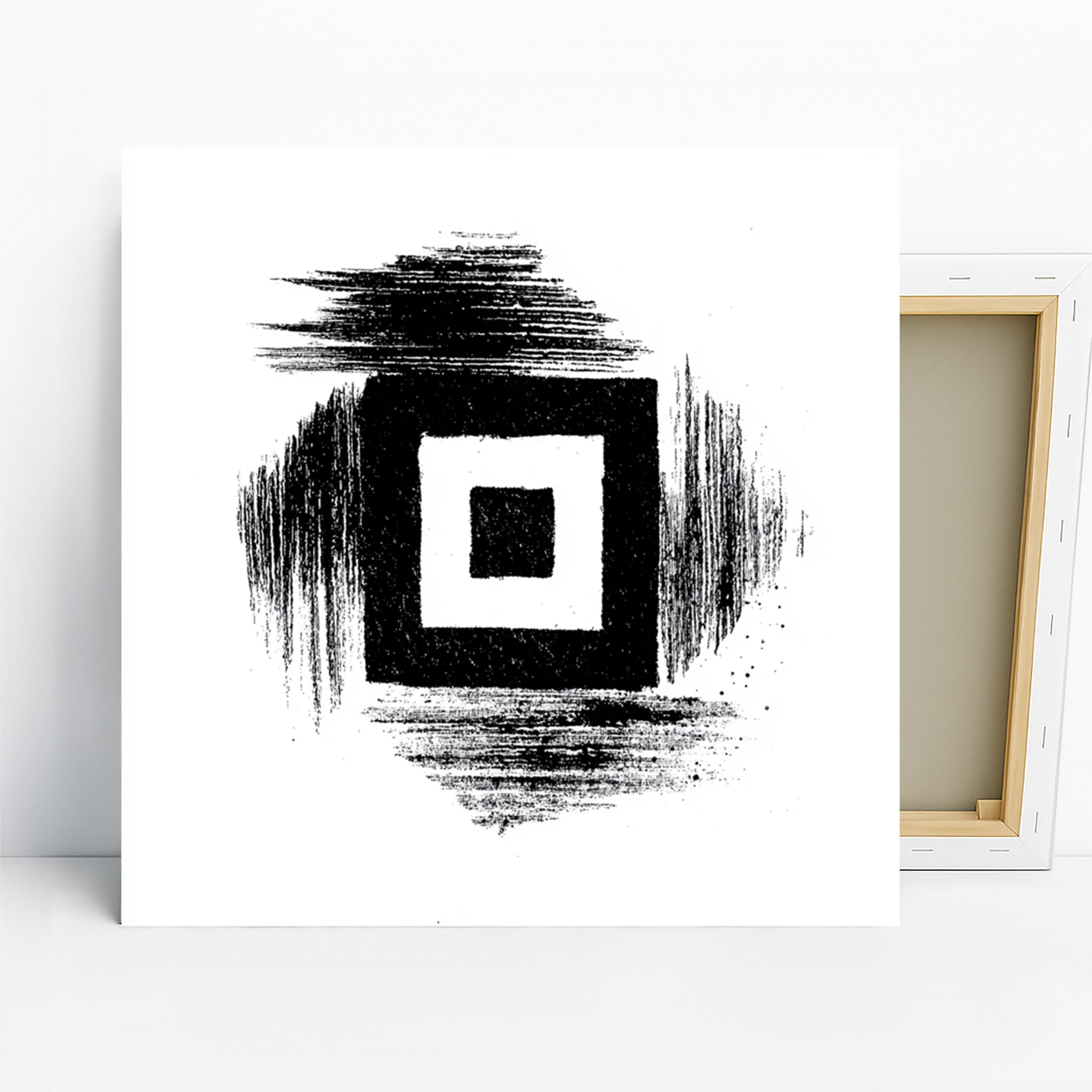 Geometric Contrast Square Art, Canvas or Poster, Abstract Modern Decor, Living Room Office Bedroom Wall Art, Black White Minimalist Design