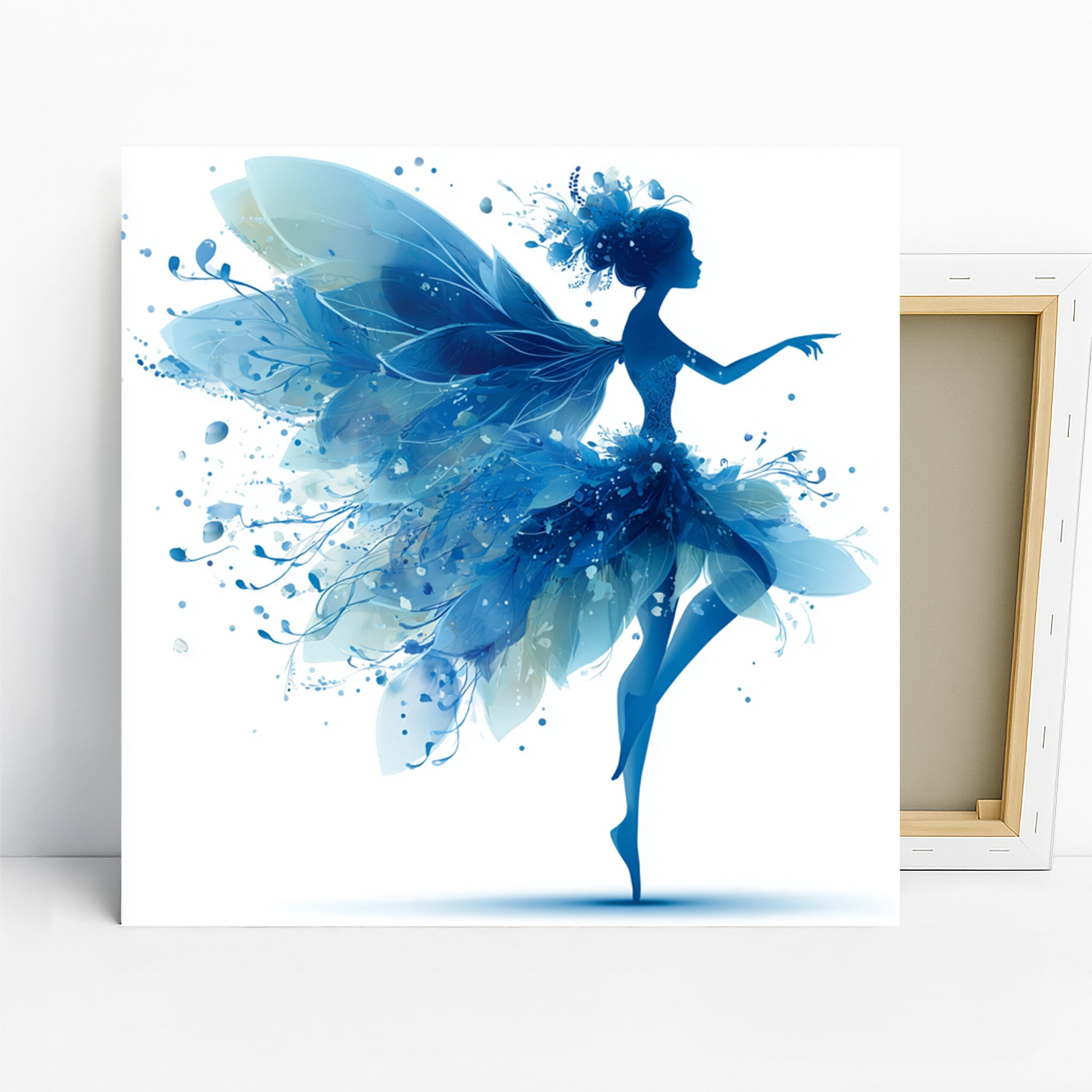 Blue Fairy Silhouette Art, Canvas or Poster, Contemporary Whimsical Decor, Bedroom Bathroom Living Room Office Wall Art, Blue Turquoise Navy