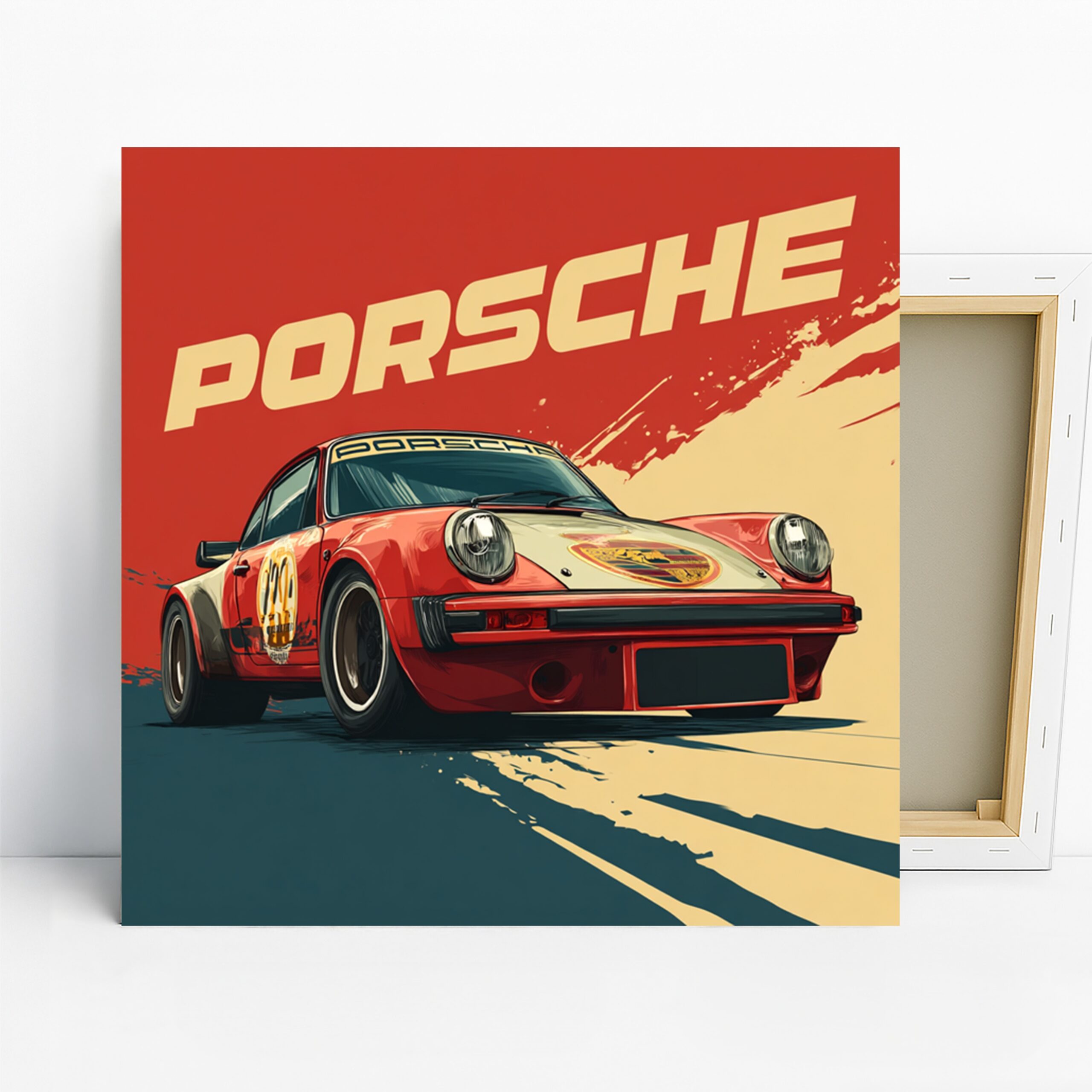 Porsche Racing Art, Canvas or Poster, Retro Vintage Decor, Living Room Office Game Room Wall Art, Red Yellow Black and White