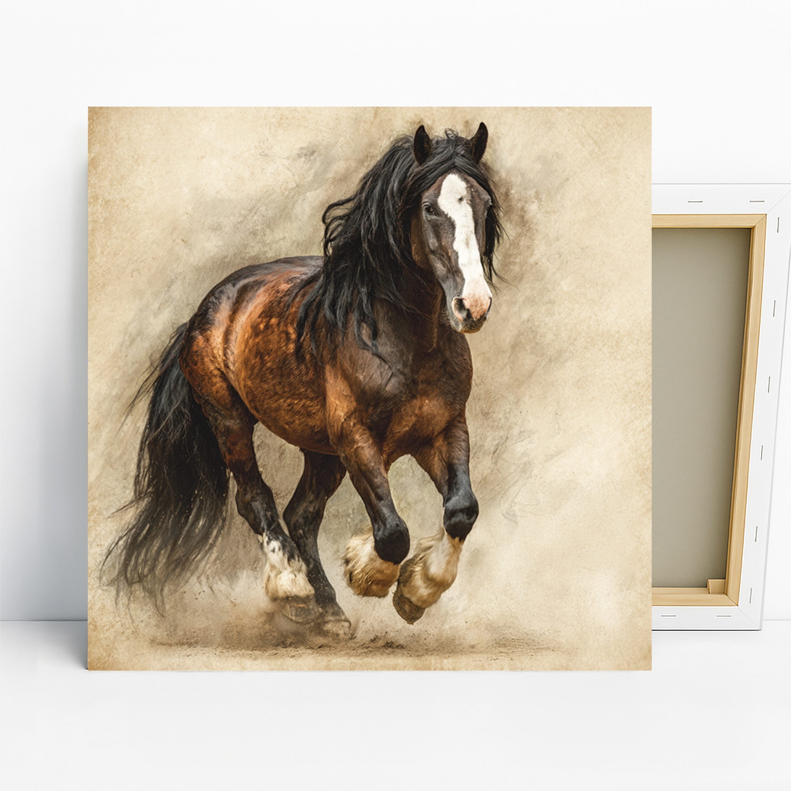 Horse Art, Canvas or Poster, Animal Nature Decor, Living Room Office Bedroom Dining Room Wall Art, Brown Black White Orange