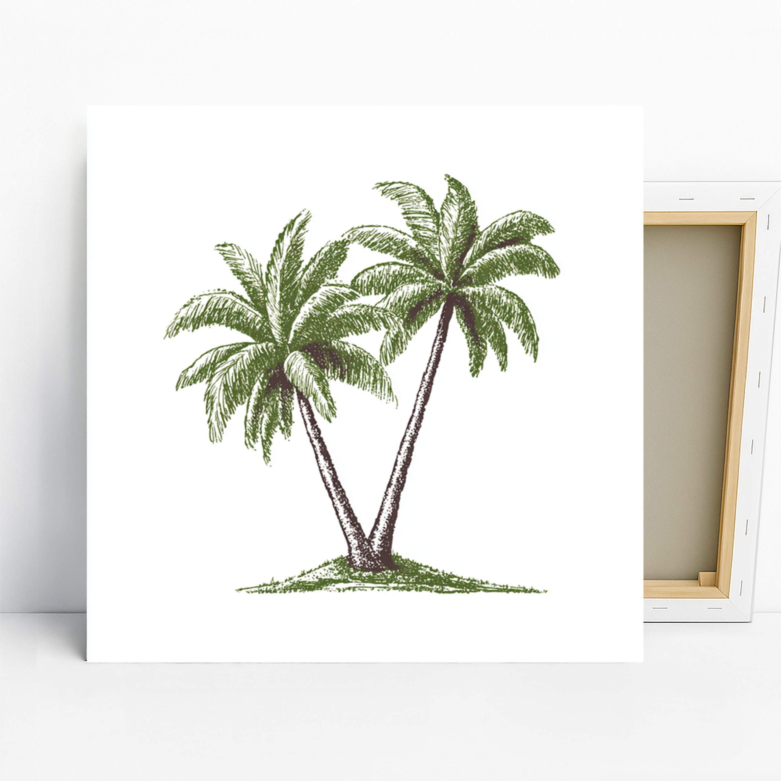 Palm Tree Paradise Art, Canvas or Poster, Nature Minimalist Decor, Living Room Bedroom Bathroom Wall Art, Green Brown White