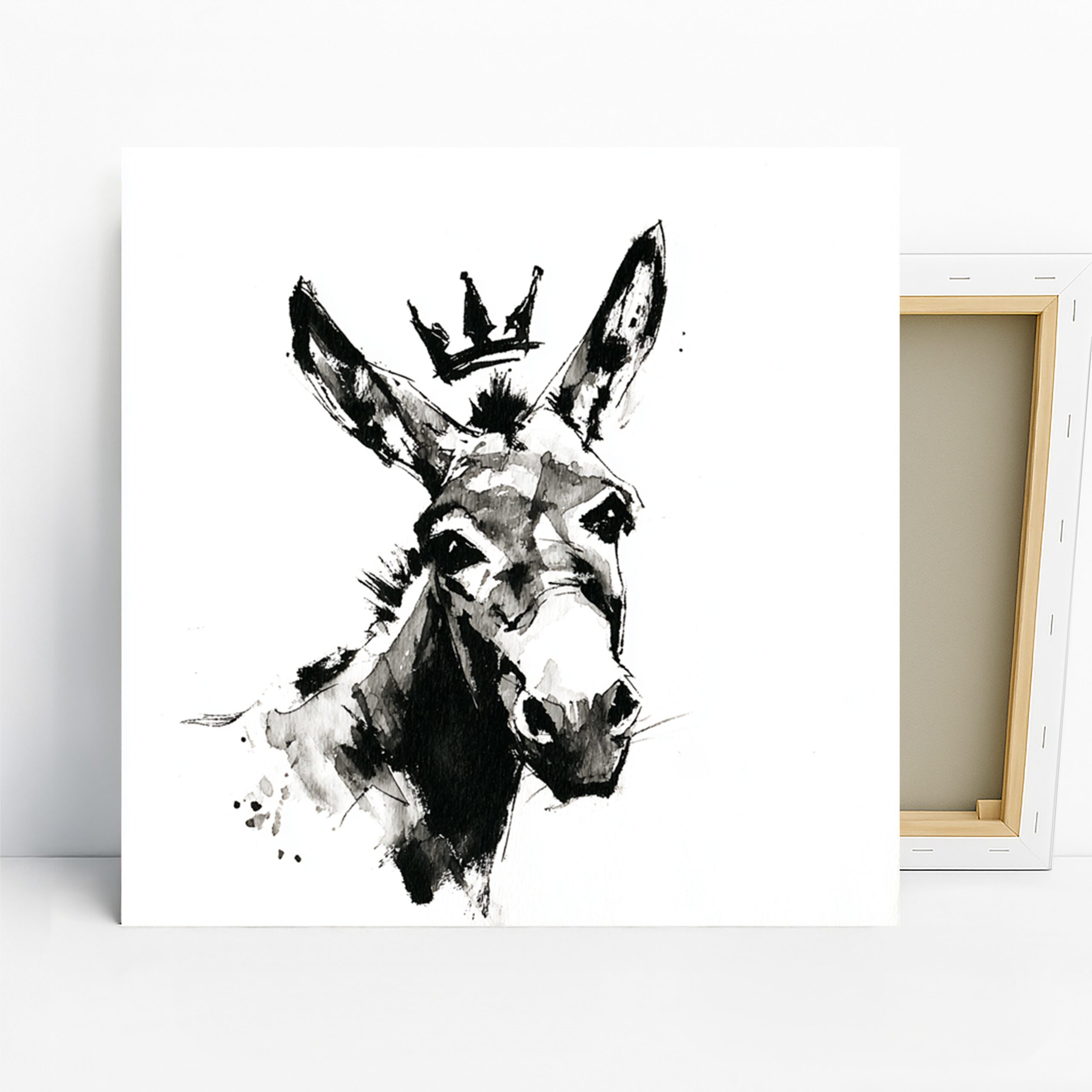 Crowned Donkey Art, Canvas or Poster, Whimsical Contemporary Decor, Living Room Bedroom Office Wall Art, Black White Grey Colorful Design