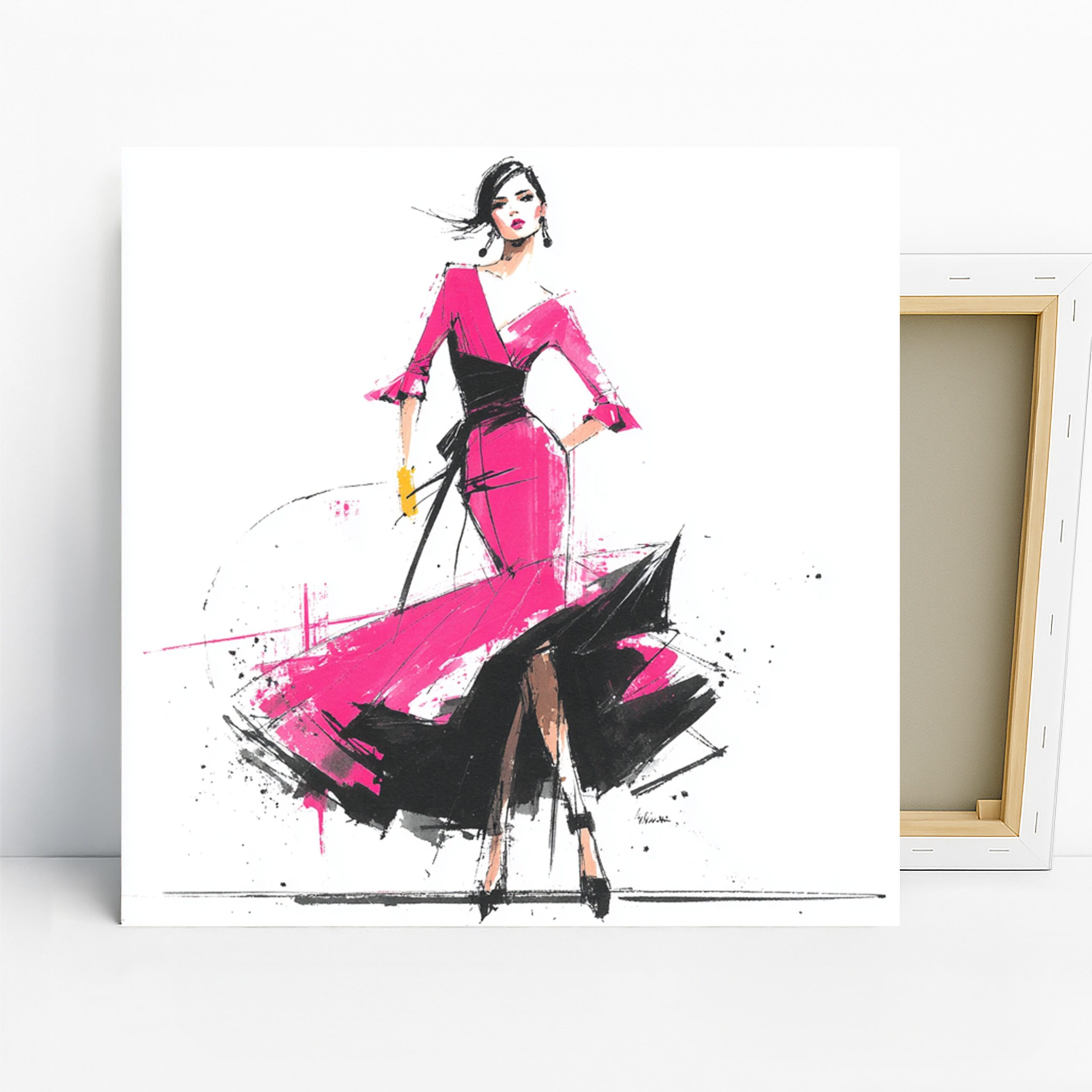 Fashion Sketch Art, Canvas or Poster, Contemporary Glam Decor, Bedroom Dressing Room Living Room Office Wall Art, Pink Black White