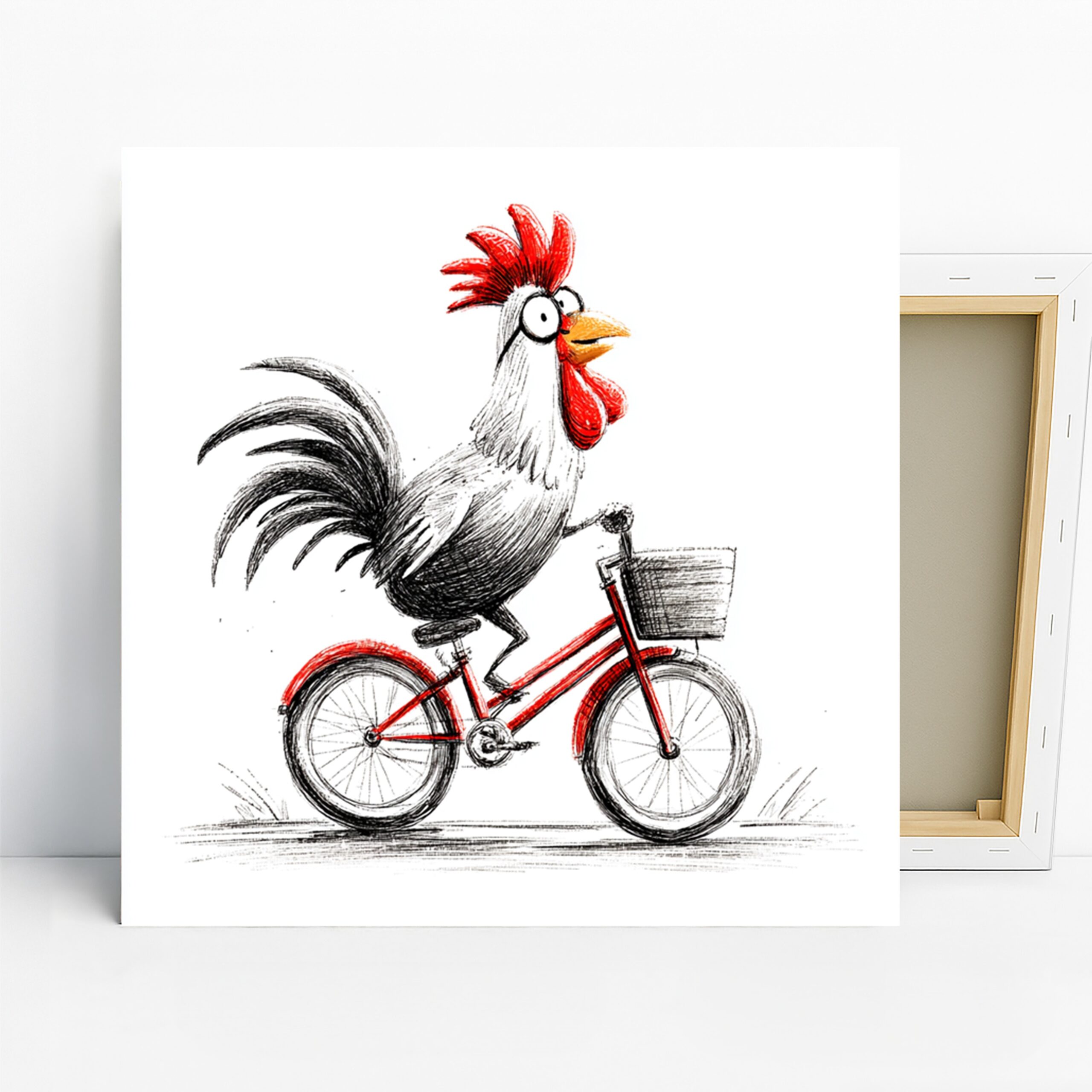 Rooster Art, Canvas or Poster, Whimsical Contemporary Decor, Kitchen Dining Hallway Entryway Wall Art, Red Black White