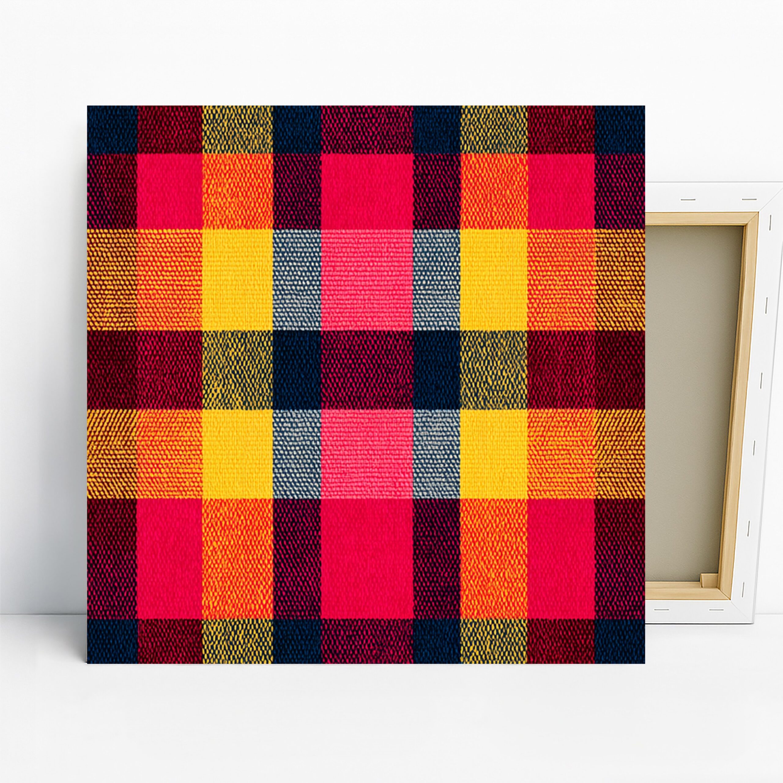 Colorful Plaid Art, Canvas or Poster, Vintage Rustic Decor, Living Room Bedroom Dining Room Office Wall Art, Red Yellow Blue Orange