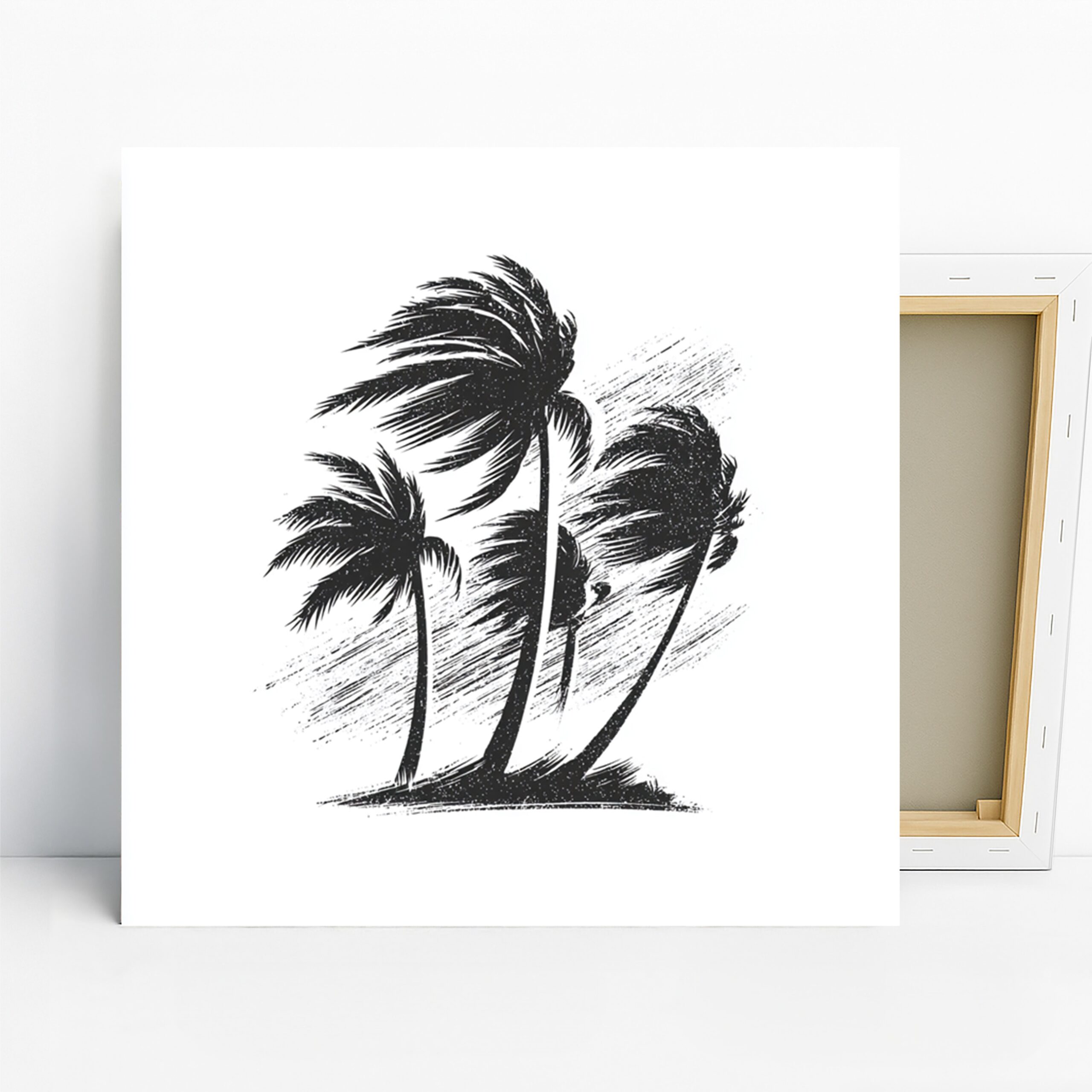 Palm Trees in Wind Art, Canvas or Poster, Nature Contemporary Minimalism Decor, Living Room Bedroom Office Wall Art, Black White Grey