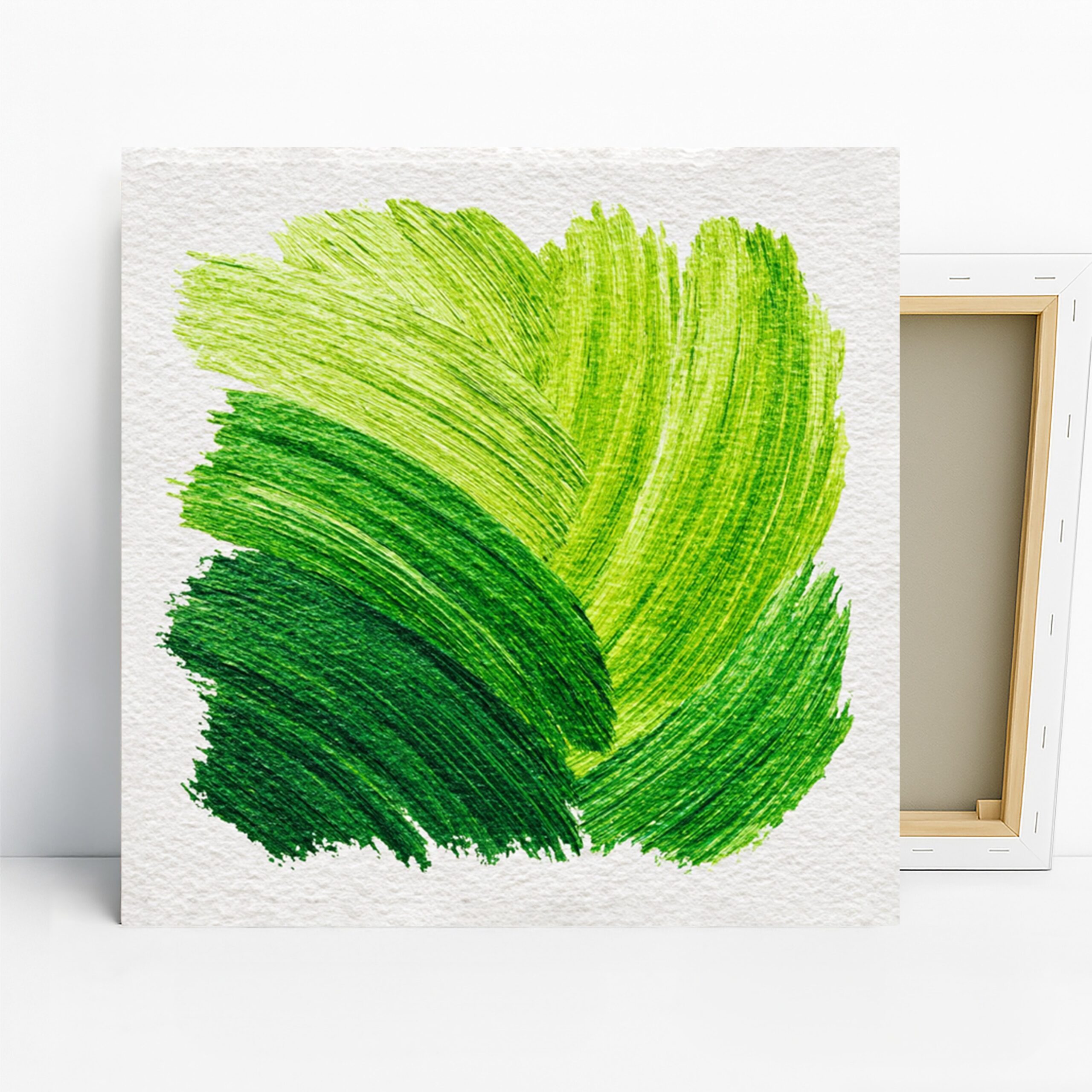 Green Brushstroke Art, Canvas or Poster, Abstract Contemporary Decor, Living Room Office Bedroom Bathroom Wall Art, Green Yellow White