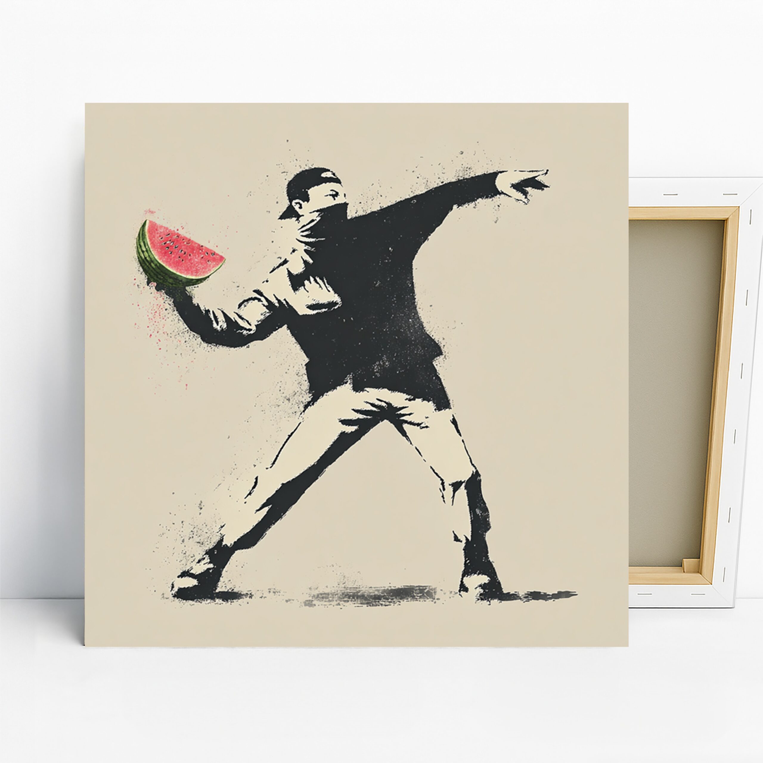 Watermelon Thrower Art, Canvas or Poster, Street Art Modern Decor, Living Room Office Game Room Wall Art, Black Red Green White