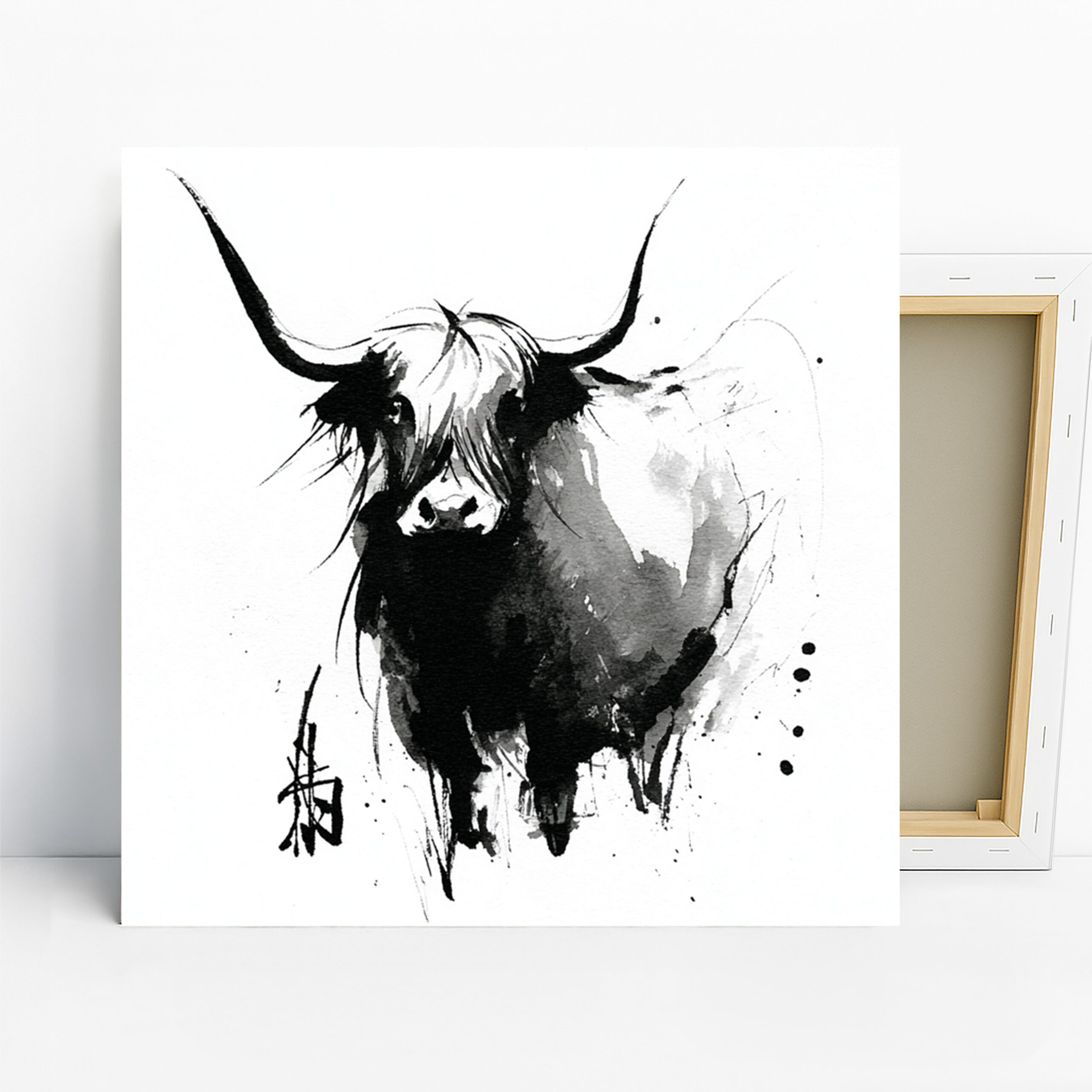 Highland Cow Art, Canvas or Poster, Animal Minimalism Decor, Living Room Office Bedroom Dining Room Wall Art, Black White Grey