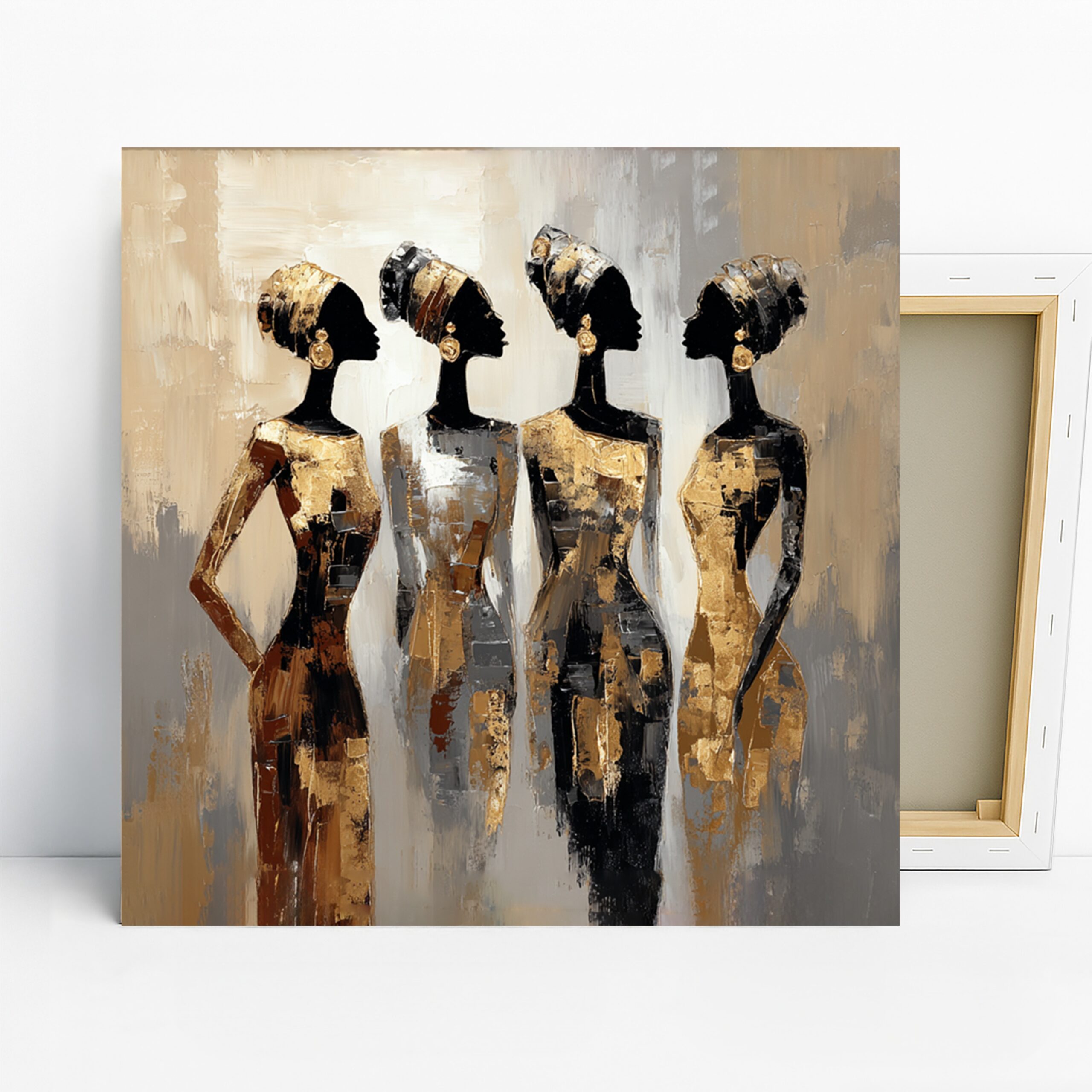 Elegant Silhouettes Art, Canvas or Poster, African American Contemporary Decor, Living Room Bedroom Office Wall Art, Black Gold Brown White