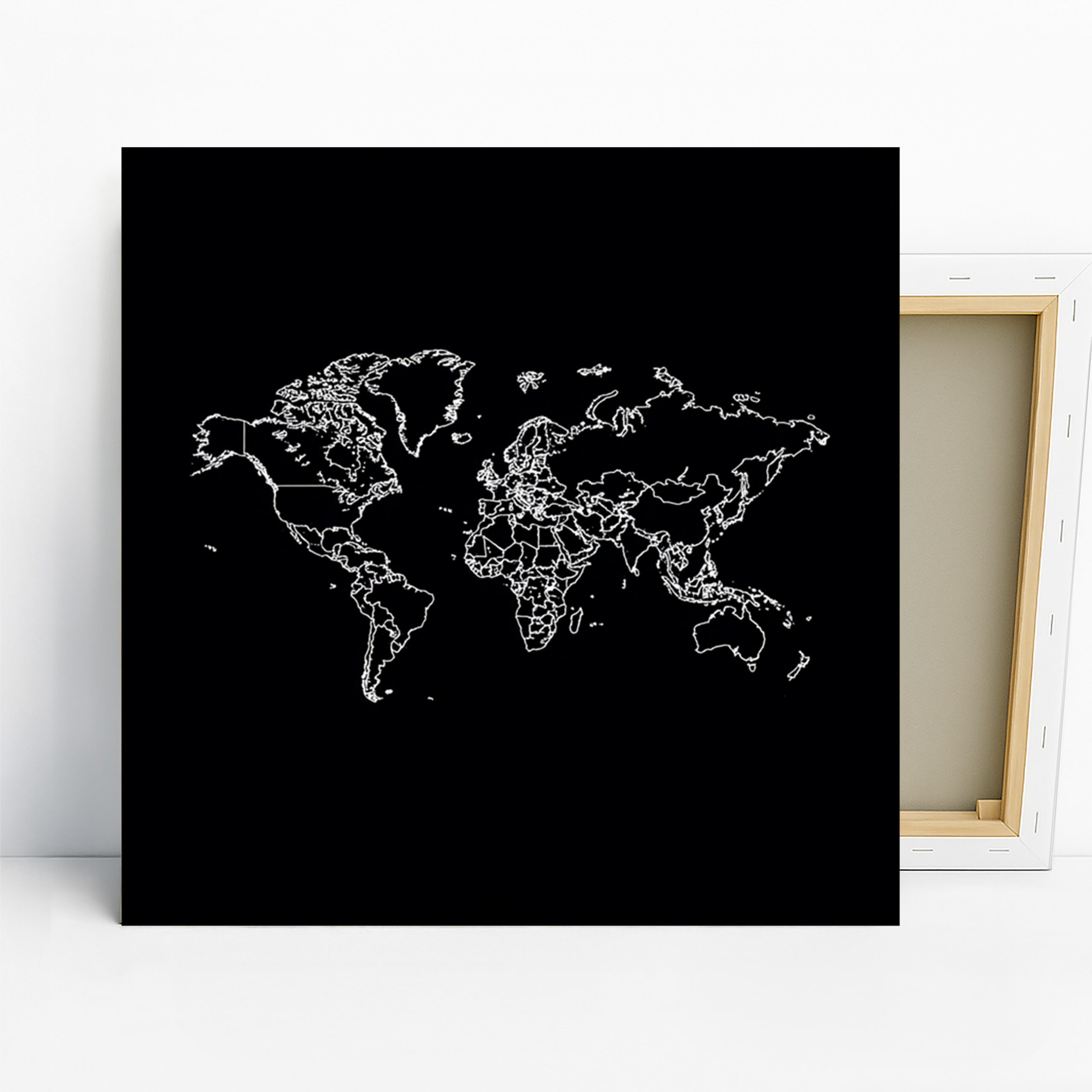 World Map Outline Art, Canvas or Poster, Minimalism Contemporary Decor, Office Living Room Bedroom Wall Art, Black and White