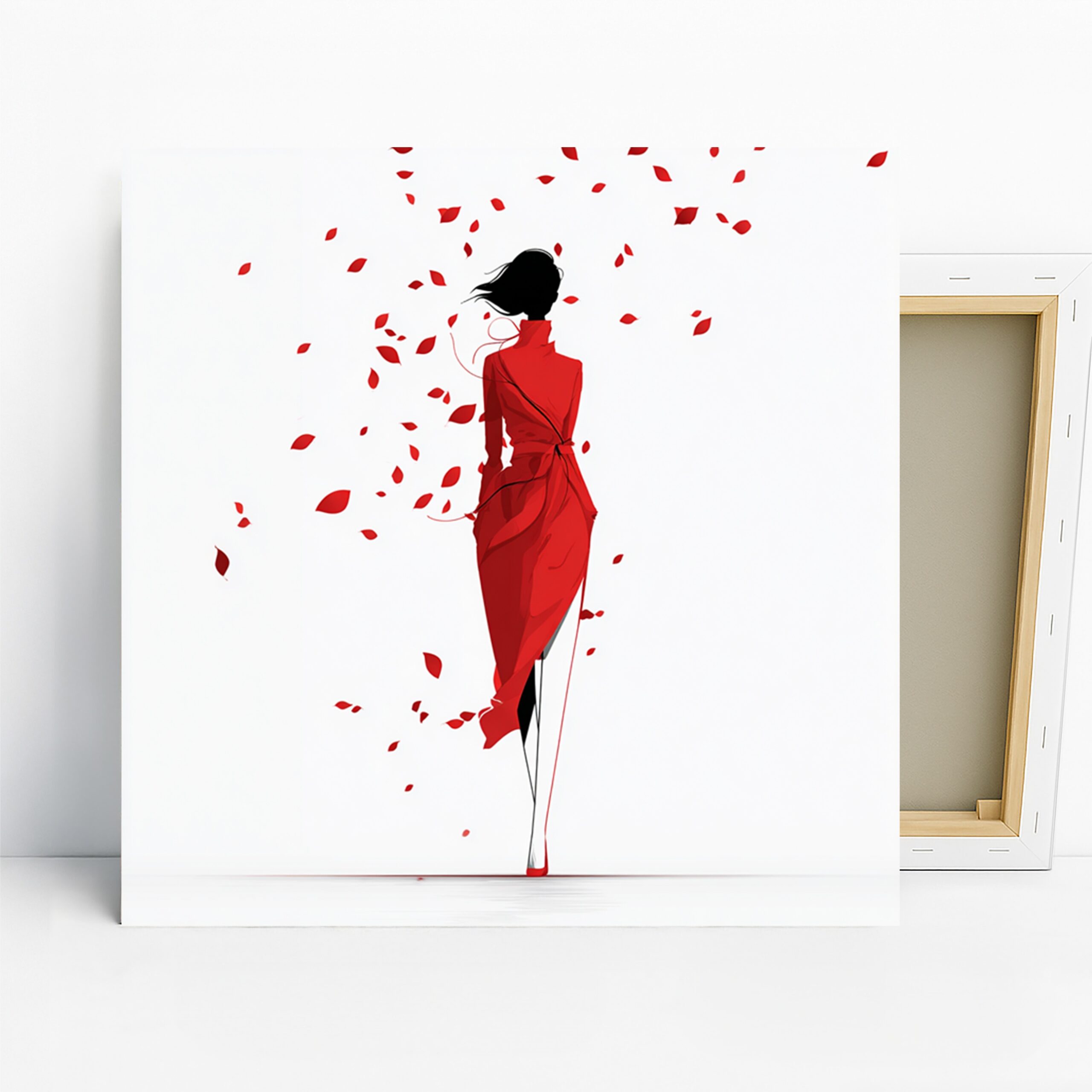 Red Dress Silhouette Art, Canvas or Poster, Contemporary Minimalist Glam Decor, Bedroom Living Room Office Wall Art, Red White Black