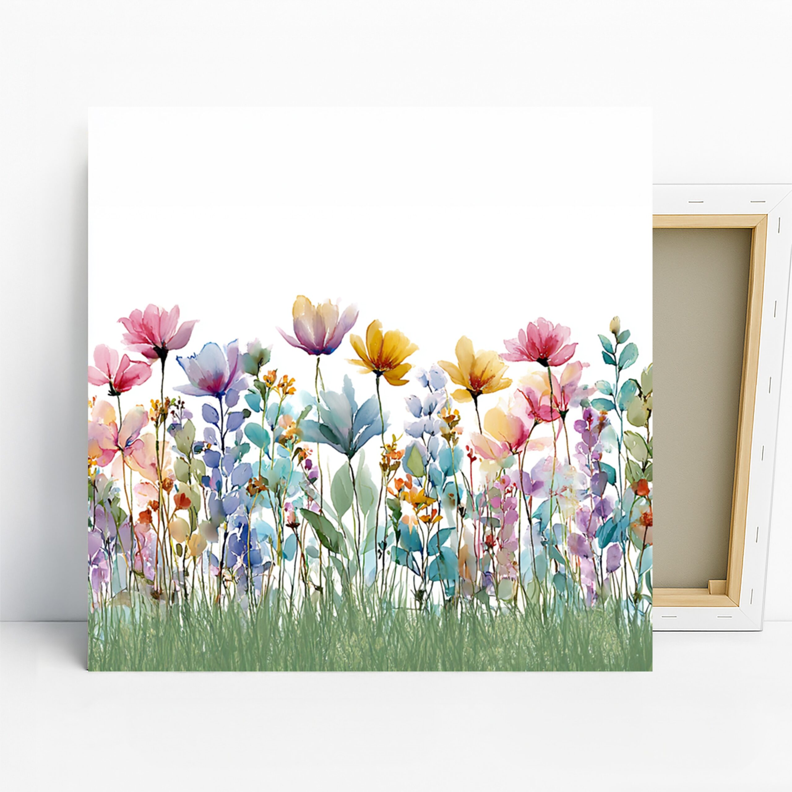 Wildflower Meadow Art, Canvas or Poster, Floral Nature Decor, Living Room Bedroom Dining Room Wall Art, Pink Yellow Blue Green