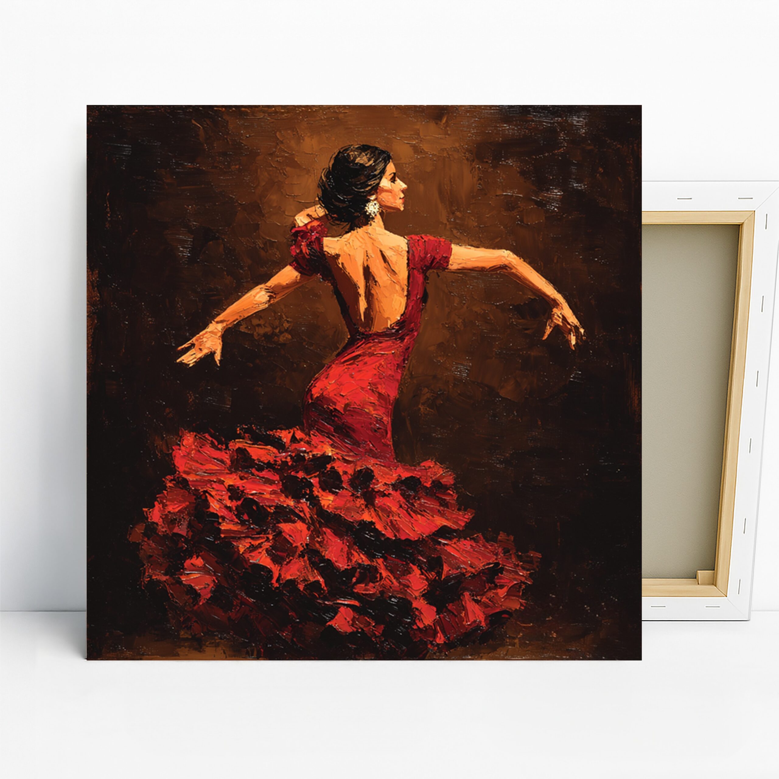Flamenco Dancer Art, Canvas or Poster, Contemporary Figurative Decor, Living Room Bedroom Dance Studio Wall Art, Red Brown Black Colors