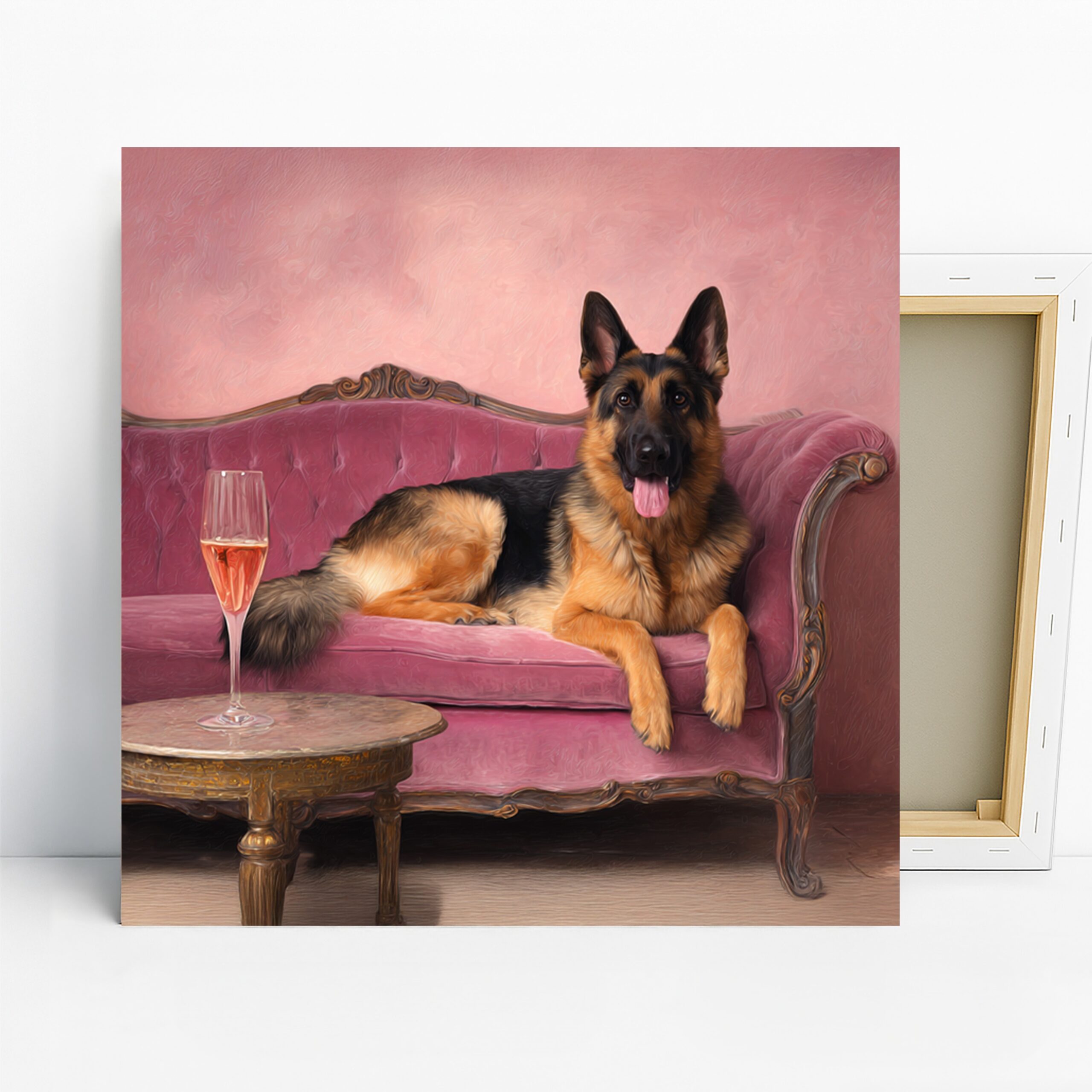 German Shepherd Art, Canvas or Poster, Contemporary Glamorous Decor, Living Room Bedroom Dining Room Wall Art, Pink Brown Black Gold