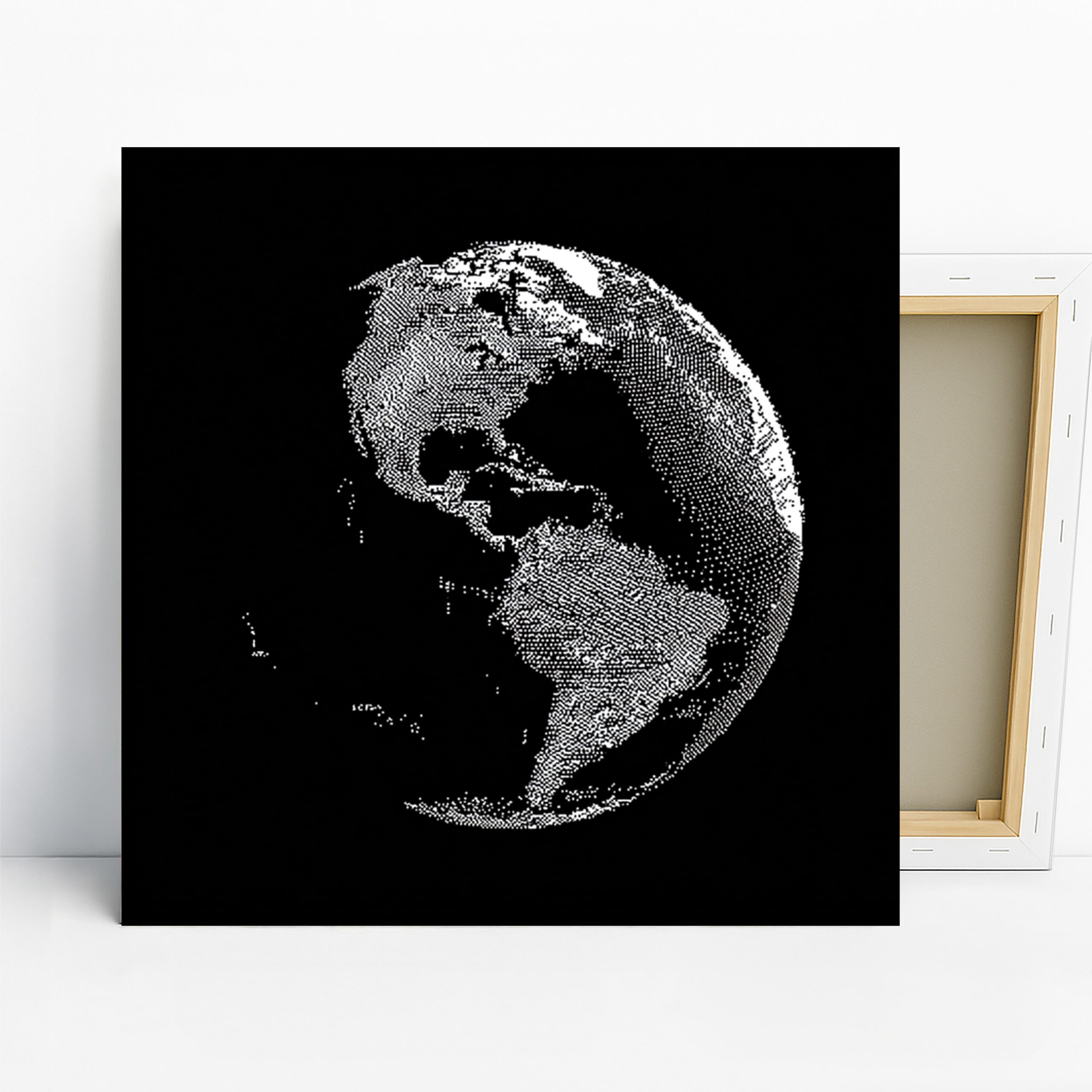 Digital Earth Globe Art, Canvas or Poster, Contemporary Minimalist Decor, Office Living Room Game Room Wall Art, Black White Grey