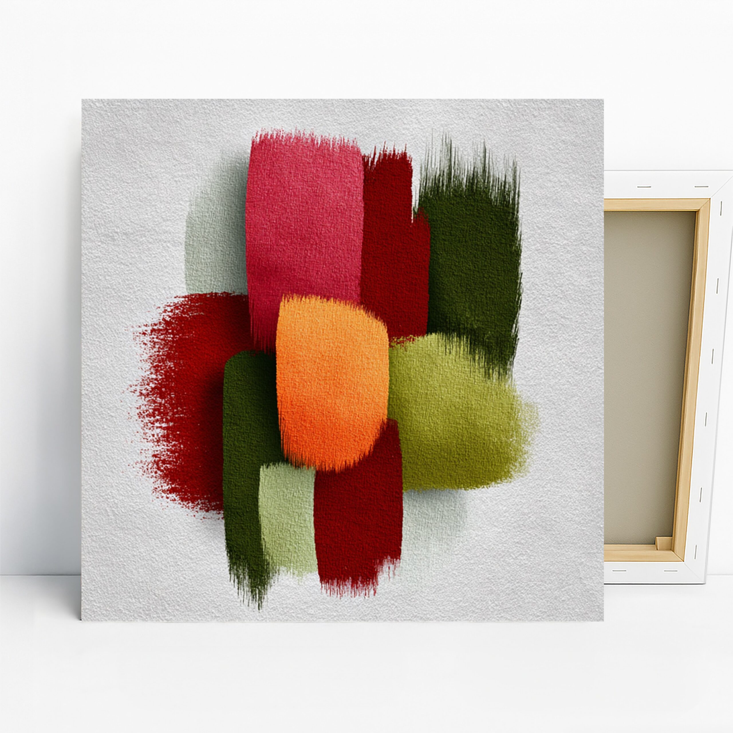 Vibrant Brush Strokes Art, Canvas or Poster, Abstract Minimalist Decor, Living Room Office Bedroom Wall Art, Red Green Orange Pink