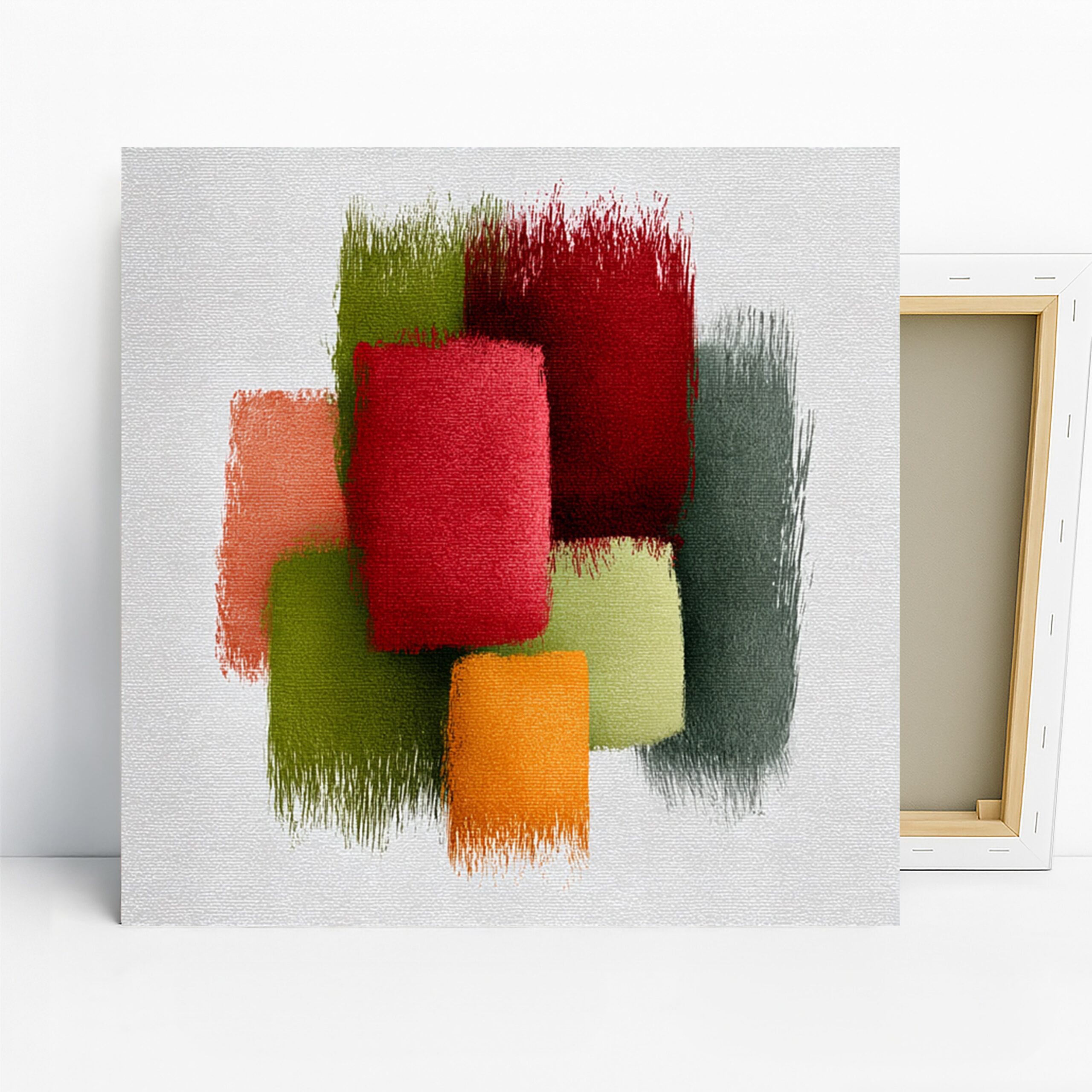 Color Block Brush Strokes Art, Canvas or Poster, Abstract Minimalistic Decor, Living Room Office Bedroom Wall Art, Red Green Orange Gray