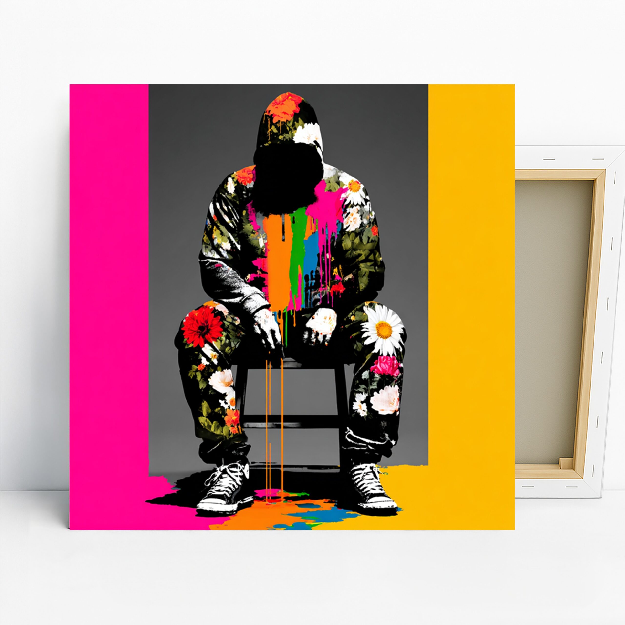 Colorful Hoodie Art, Canvas or Poster, Street Art Urban Decor, Living Room Bedroom Home Office Game Room Wall Art, Black Pink Orange