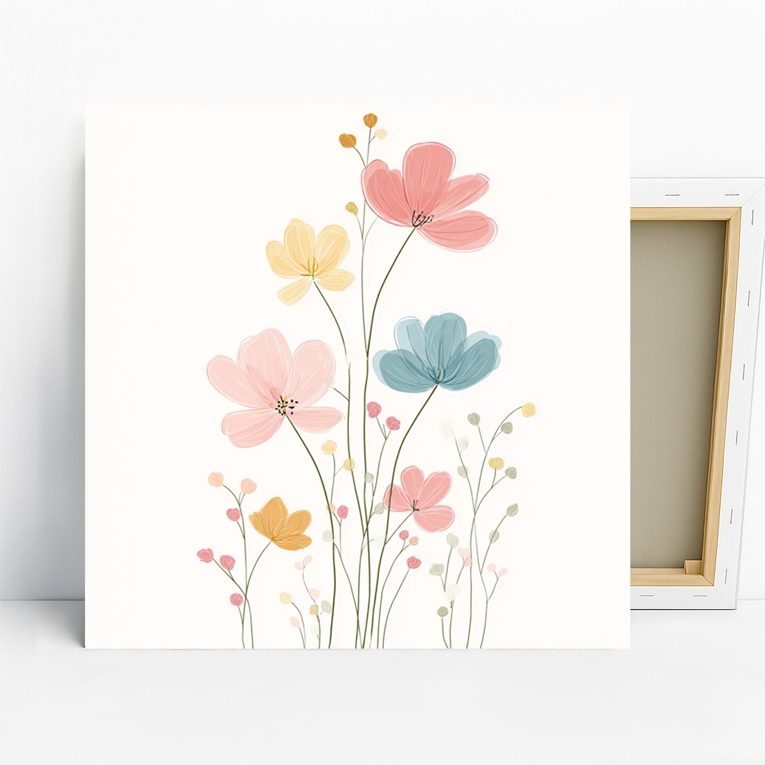 Pastel Wildflower Art, Canvas or Poster, Floral Contemporary Decor, Living Room Bedroom Nursery Office Wall Art, Pink Blue Yellow White