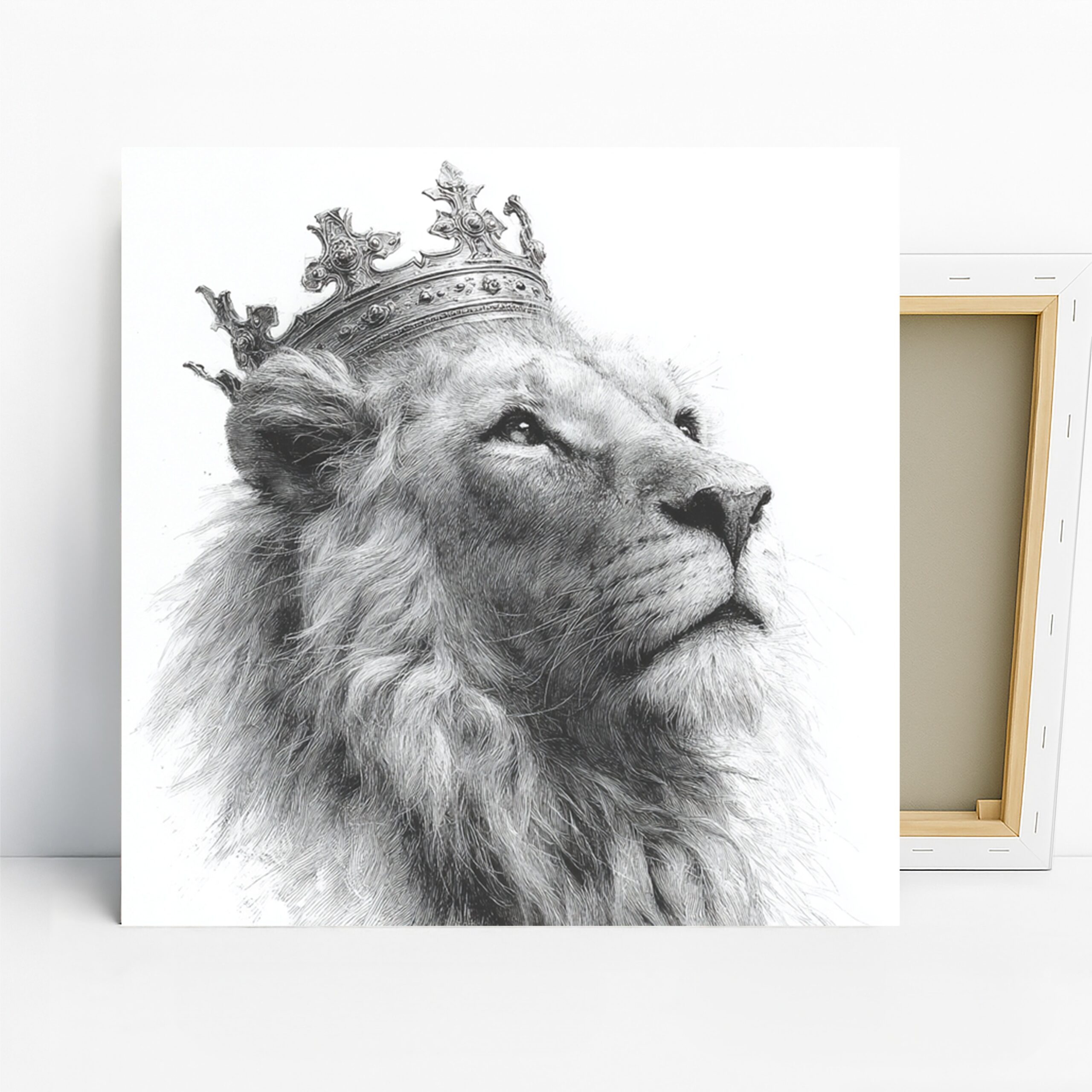Lion King Crown Art, Canvas or Poster, Animal Classic Whimsical Decor, Living Room Office Bedroom Game Room Wall Art, Gold Brown Black White