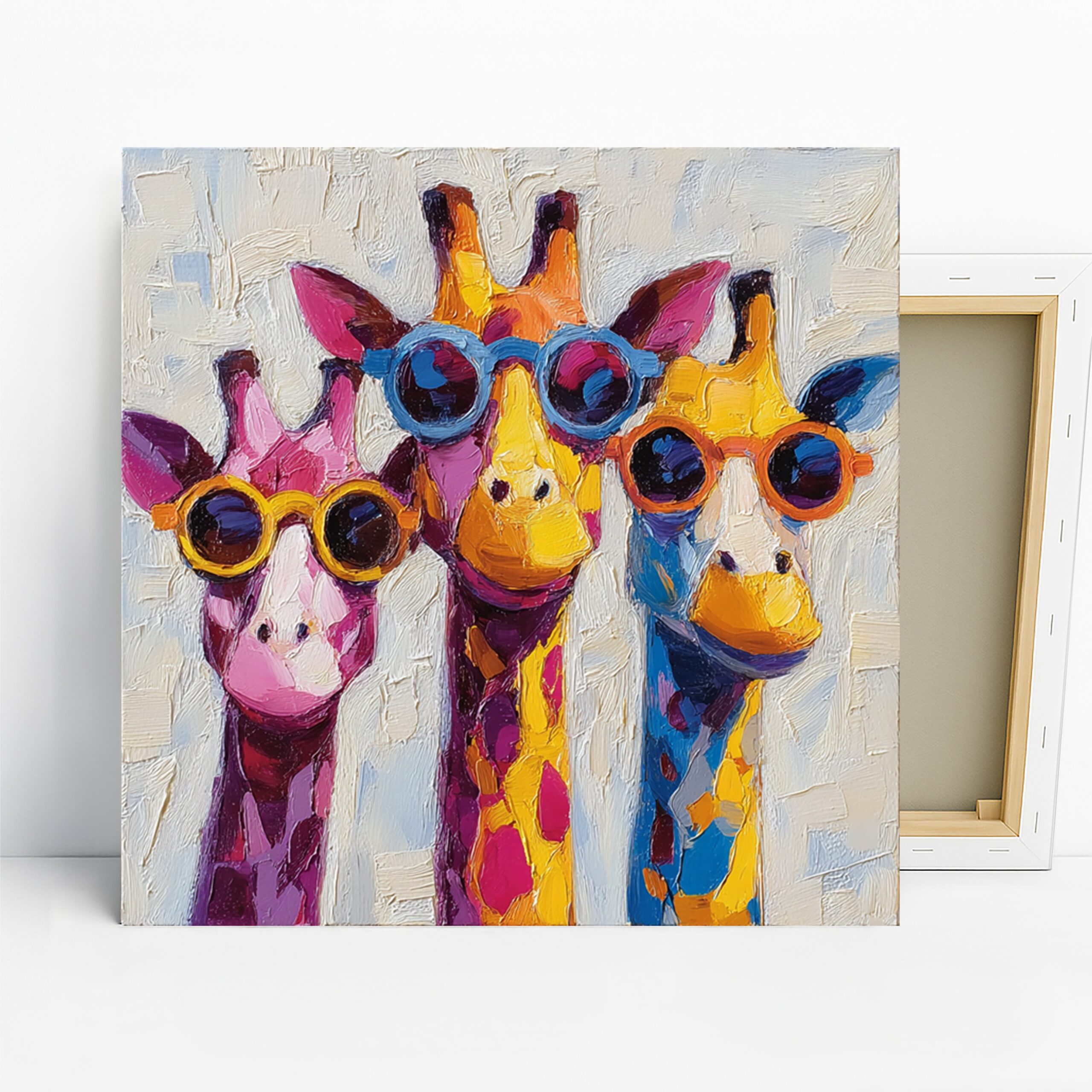Giraffe Art, Canvas or Poster, Whimsical Pop Animal Decor, Living Room Children’s Room Nursery Office Wall Art, Yellow Pink Blue Orange