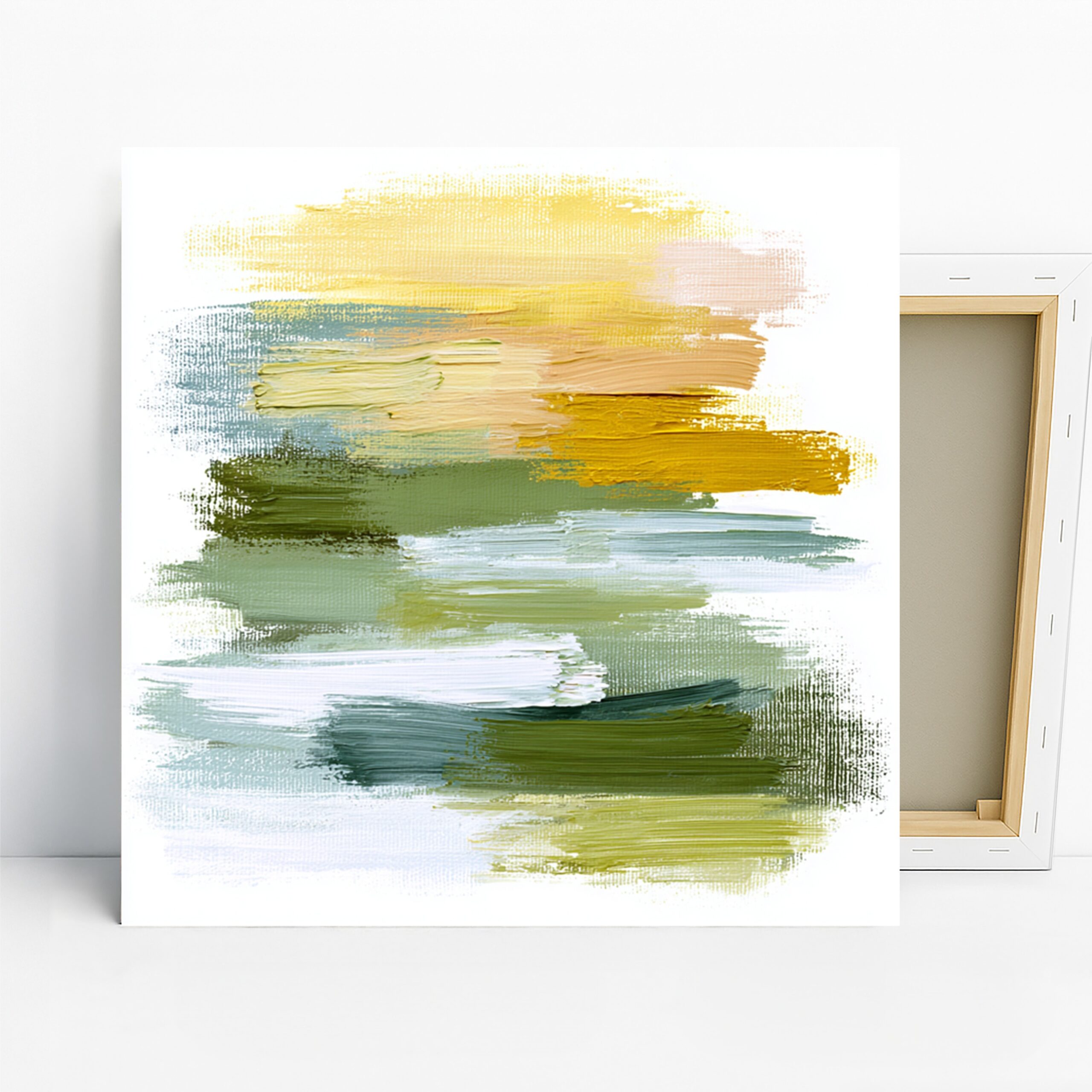 Sunrise Meadow Art, Canvas or Poster, Abstract Contemporary Decor, Living Room Bedroom Bathroom Wall Art, Yellow Green Blue White