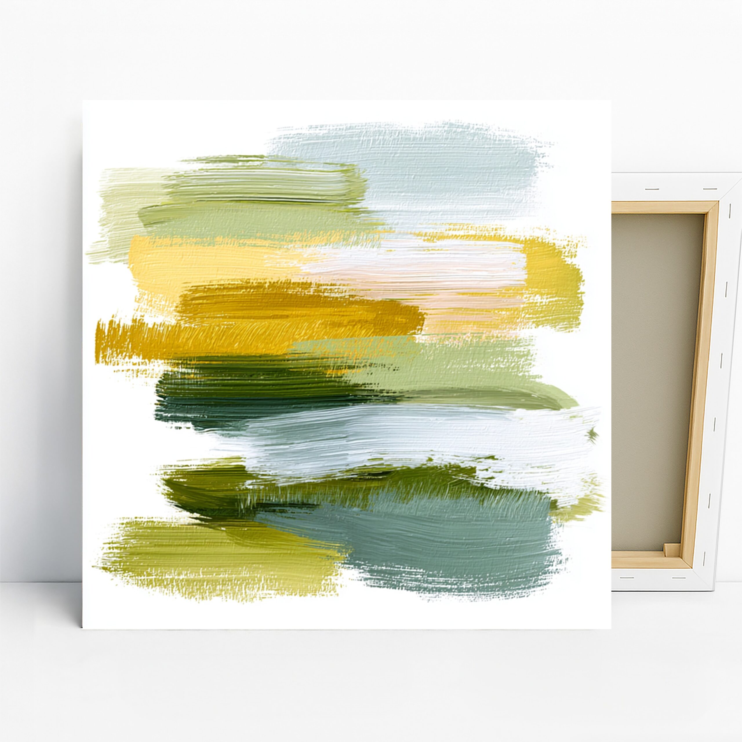 Spring Meadow Art, Canvas or Poster, Abstract Nature Modern Decor, Living Room Bedroom Office Wall Art, Yellow Green Blue White