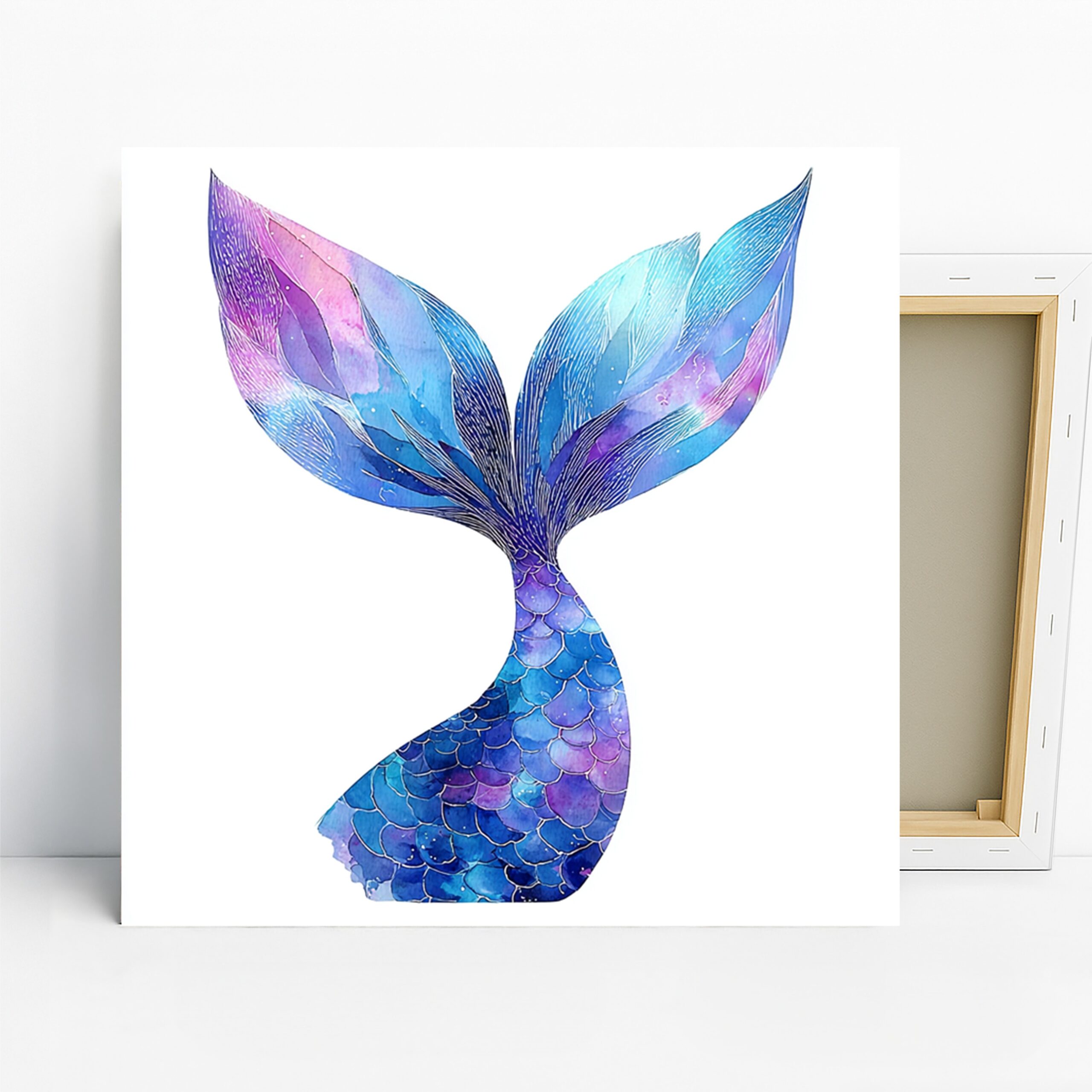 Mermaid Tail Art, Canvas or Poster, Whimsical Abstract Coastal Decor, Bathroom Bedroom Living Room Wall Art, Blue Purple Pink Turquoise
