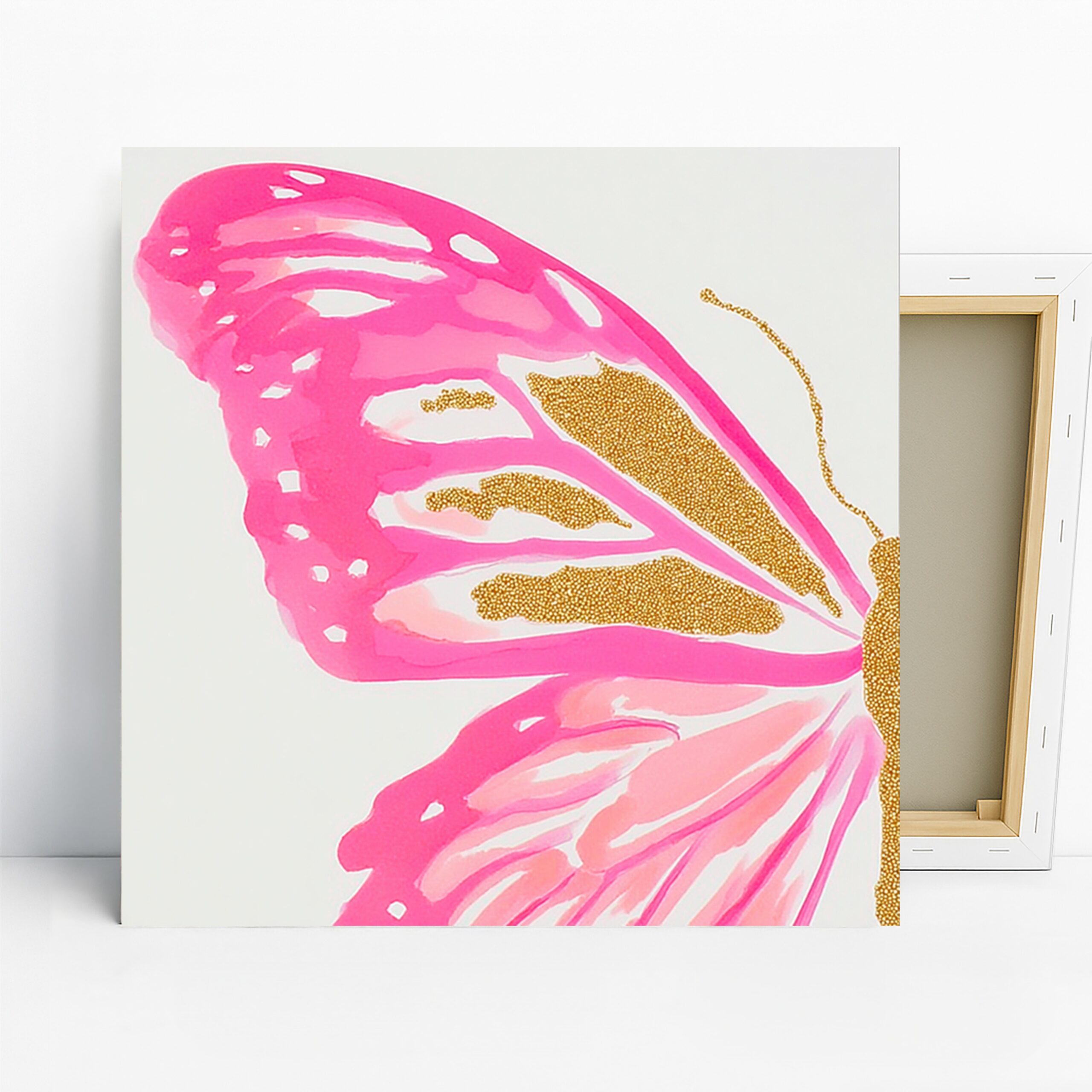 Butterfly Wing Art, Canvas or Poster, Contemporary Abstract Nature Decor, Bedroom Living Room Home Office Nursery Wall Art, Pink Gold White