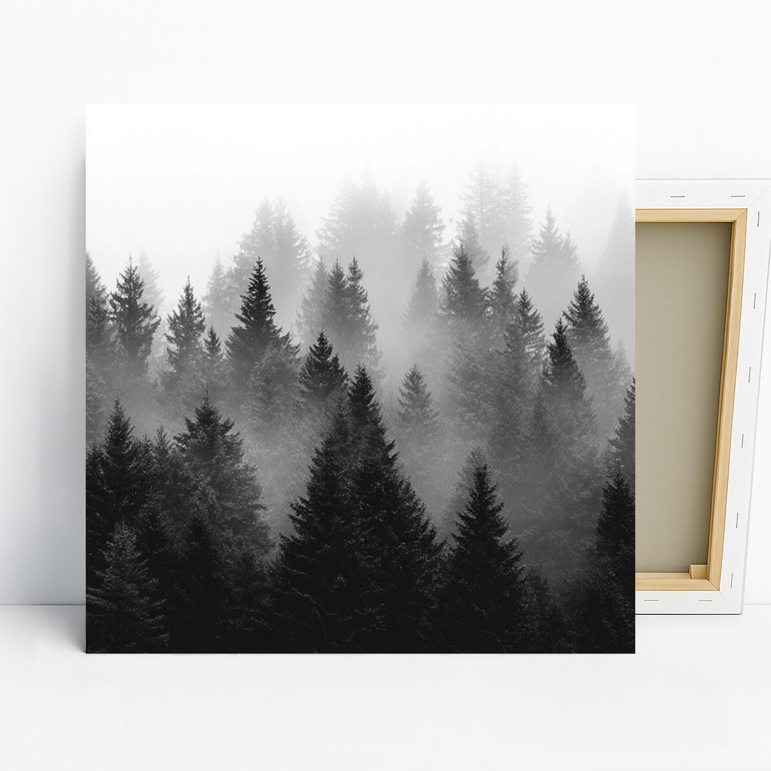 Misty Forest Art, Canvas or Poster, Nature Minimalism Decor, Living Room Bedroom Office Bathroom Wall Art, Black White Grey, Modern Wall Art